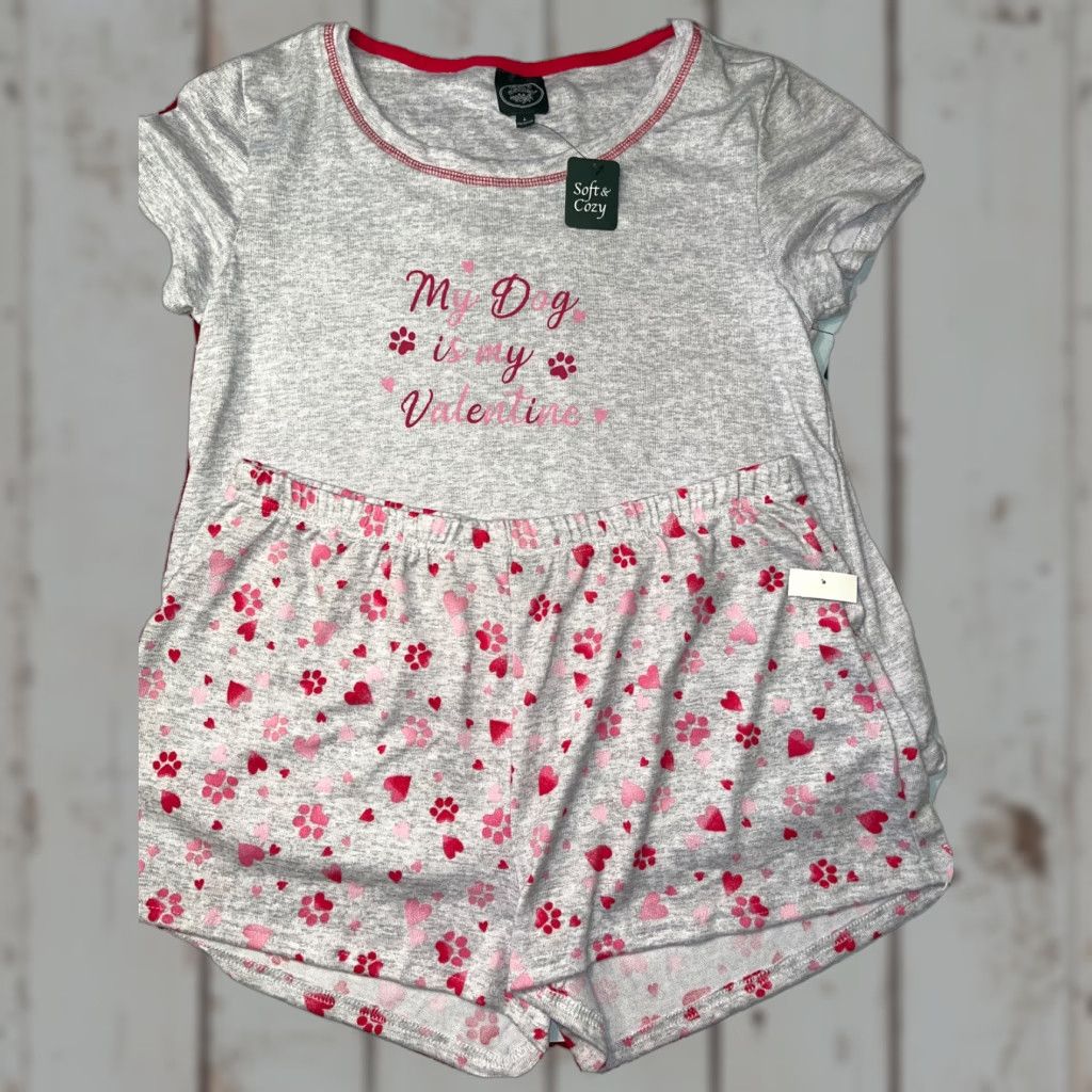 Laura Ashley Laura Ashley Heart DOG PJs NEW Women 2PC Shorts/Top Set My Dog Is My Valentine Paws and Hearts Heather Gray Size ONE SIZE - 1 Thumbnail