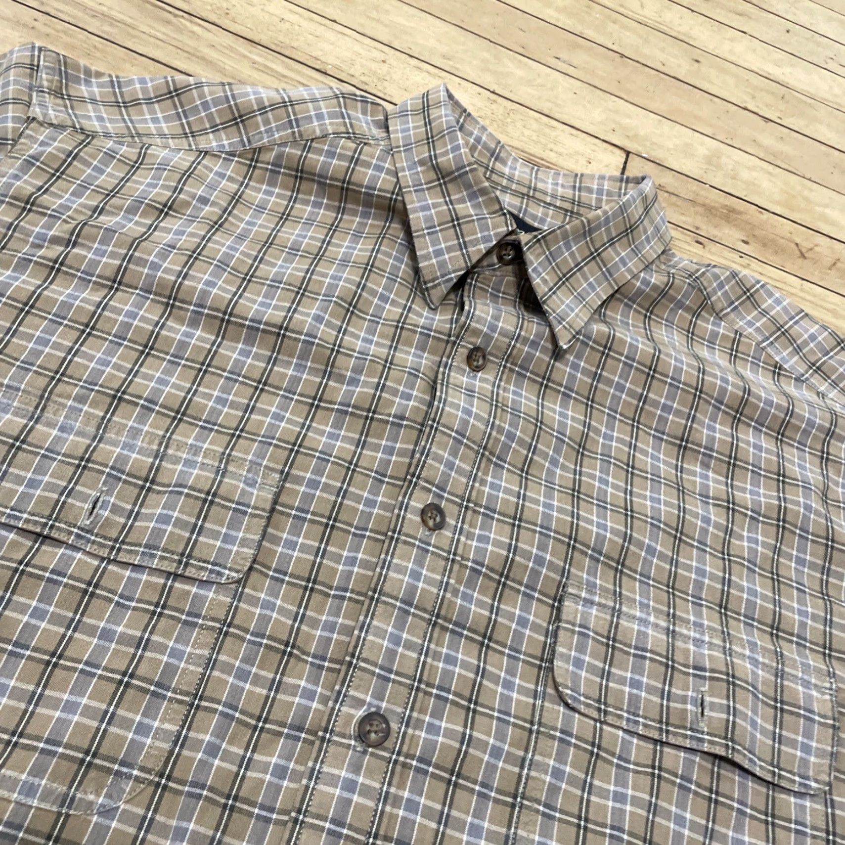 Eddie Bauer VINTAGE Eddie Bauer Button-Up Shirt Men XL Twill Canvas Pockets 90s Y2k Outdoor Tan Gold Brown Plaid Size US XL / EU 56 / 4 - 5 Thumbnail