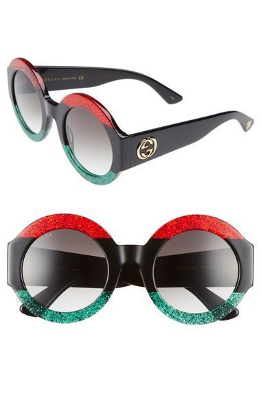 Gucci Oversized Round Glittered Sunglasses Red Black Green