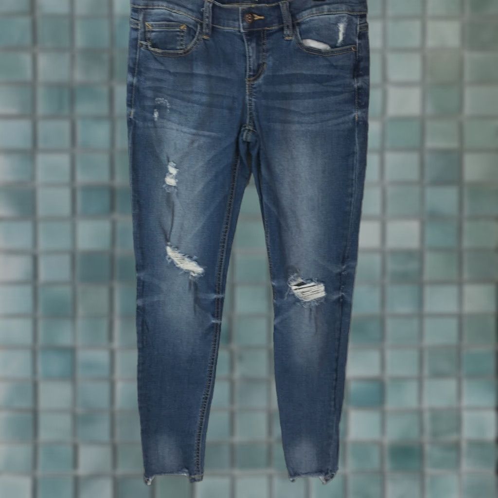 Vintage Sneak Peek Jeans Distressed Ultra Low Rise Skinny Denim Jeans Women 30x28 Blue 7 5-Pocket Zipper Button Regular Fit Size 28" / US 6 / IT 42 - 1 Thumbnail