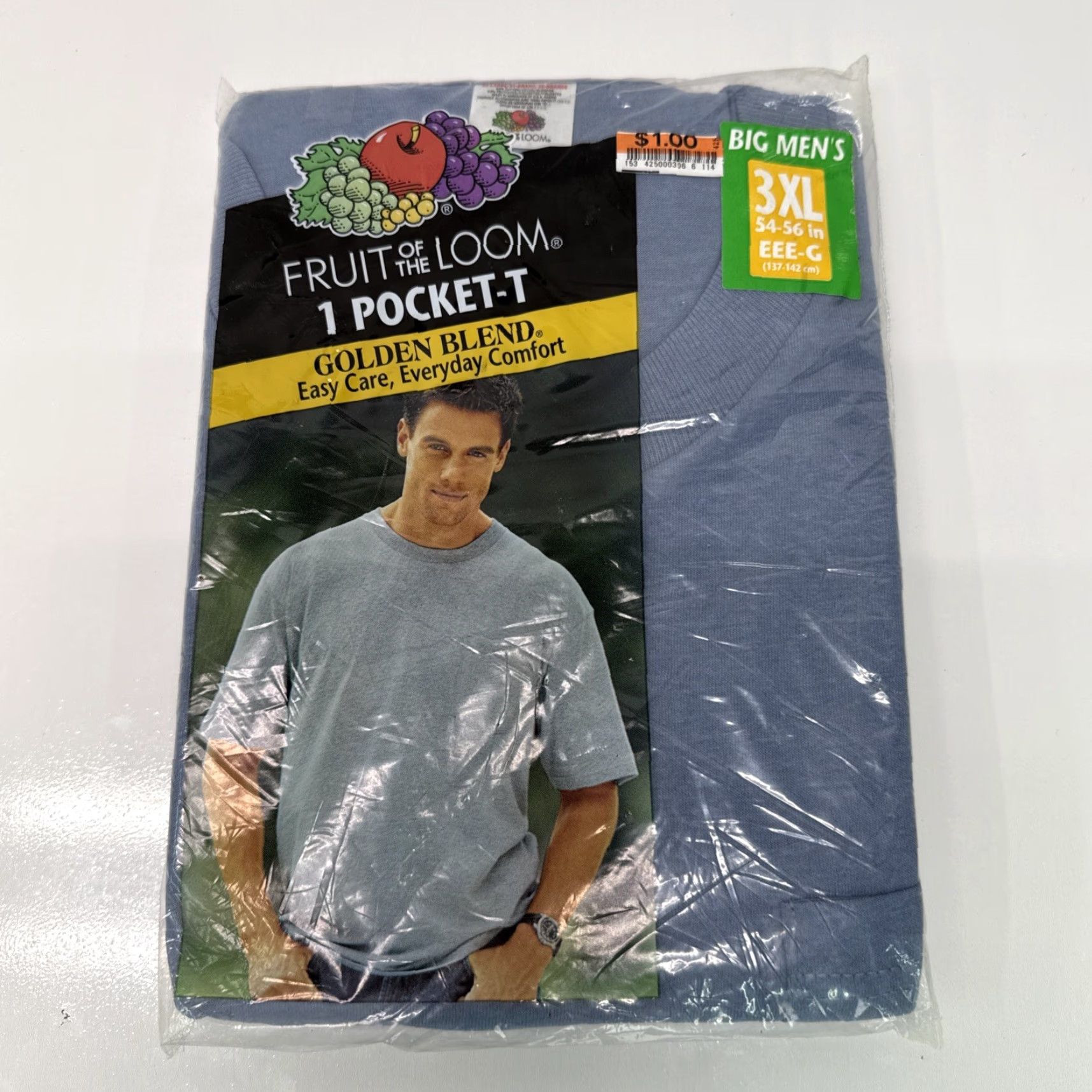 Fruit Of The Loom VINTAGE Fruit of the Loom Blue Pocket T Shirt 3XL Men's Regular Crew Neck Pocketed Solid Cotton Polyester Short Sleeve 1990s Size US XXL / EU 58 / 5 - 2 Thumbnail