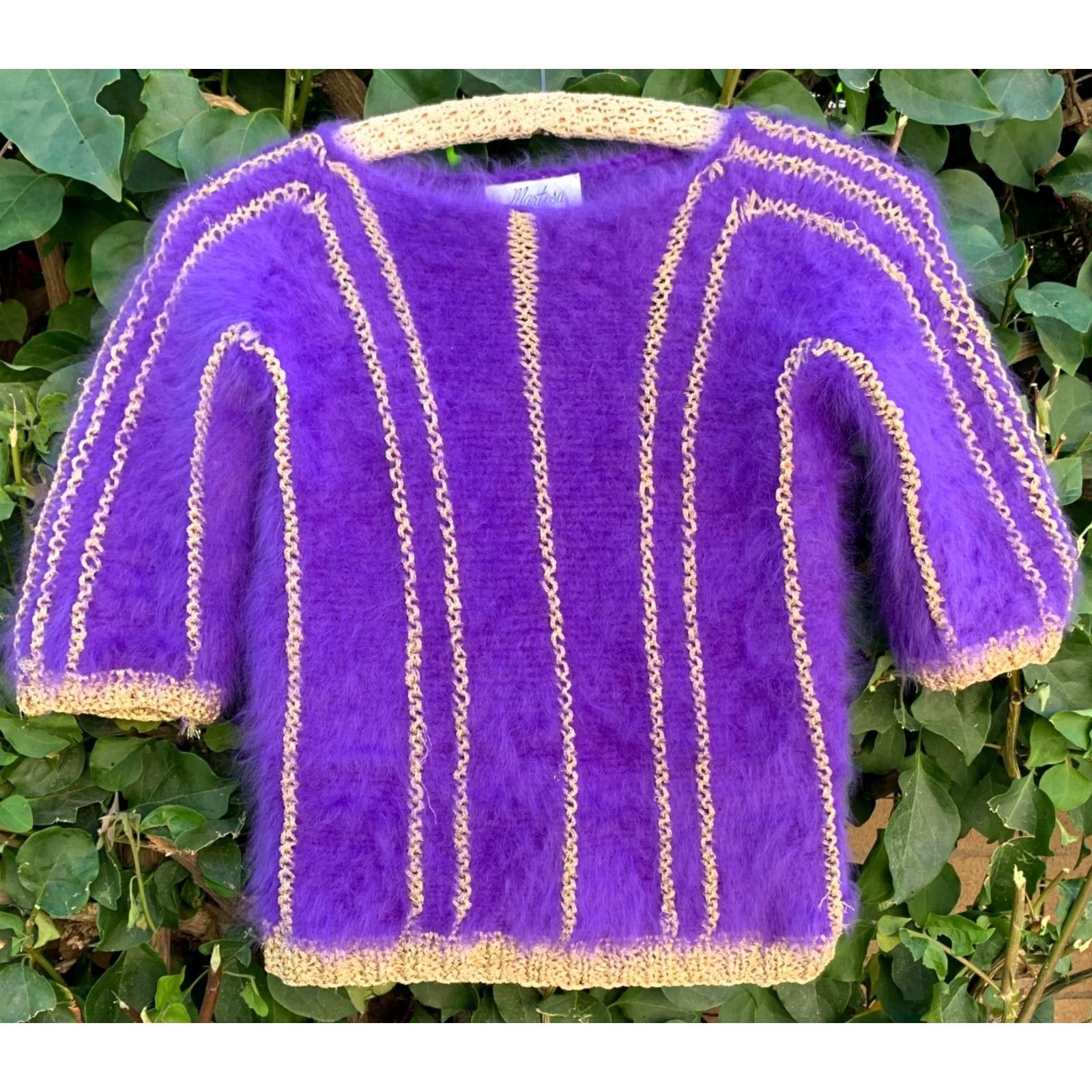 Vintage VINTAGE Martesa West Hampton Beach Purple Fuzzy Angora Gold Metallic Knit S Size S / US 4 / IT 40 - 5 Thumbnail