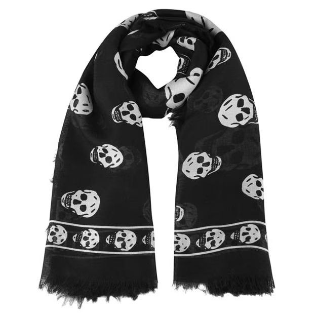 Alexander McQueen o1g2r1mq0824 Size: OS / Classic Silk Blend Scarf Black Ivory Size ONE SIZE - 1 Thumbnail