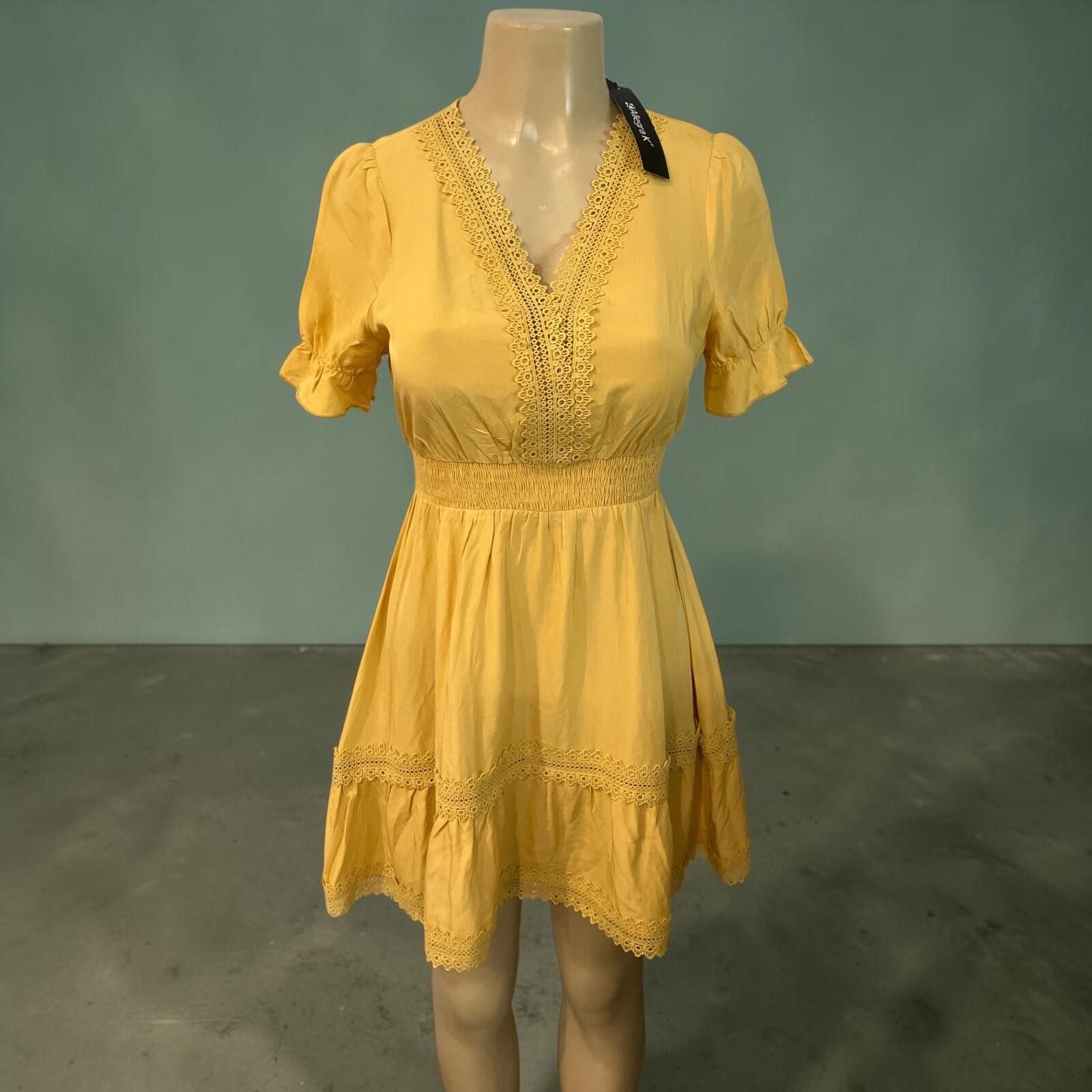 Other NWT Topshop Yellow Lace Trim Smocked Waist Dress Size XS / US 0-2 / IT 36-38 - 2 Thumbnail