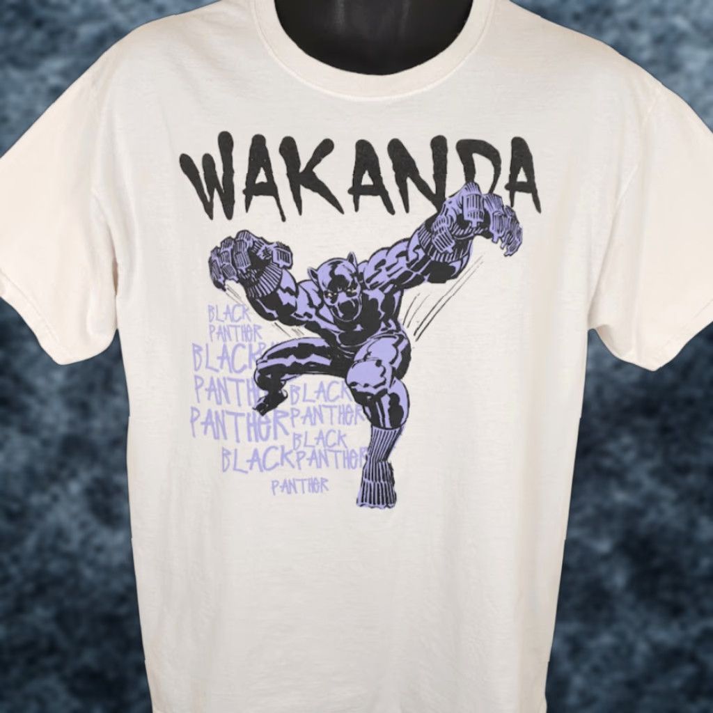 Vintage Black Panther T Shirt Mens Size Large White Wakanda Marvel Comics Movie Promo Size US L / EU 52-54 / 3 - 1 Thumbnail
