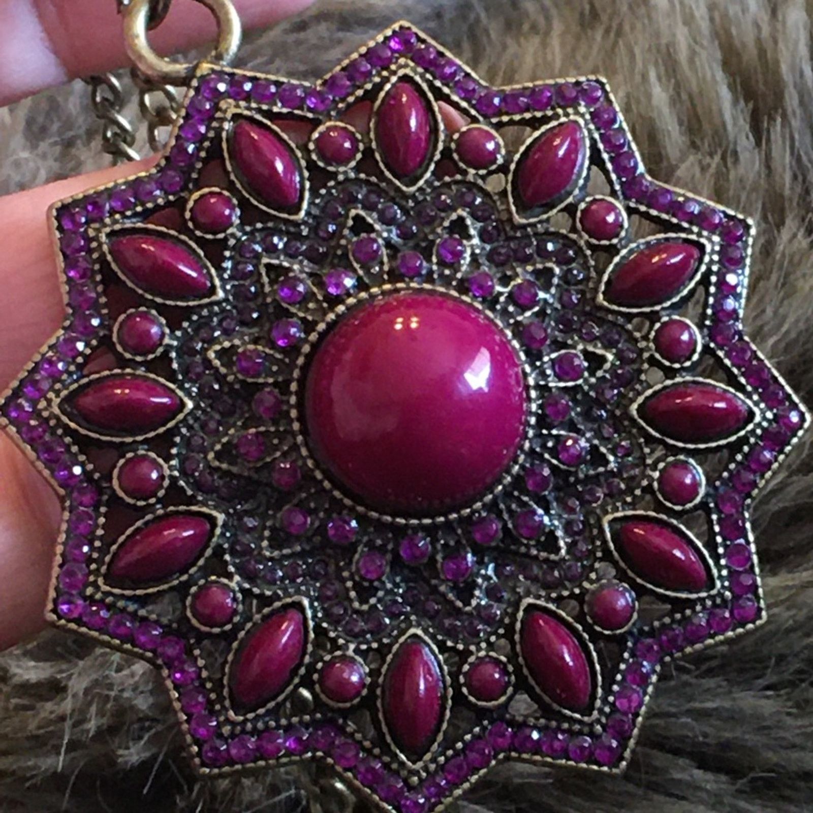 Jewelry Ballet rich plum stone covered amulet necklace NWT Size ONE SIZE - 2 Thumbnail