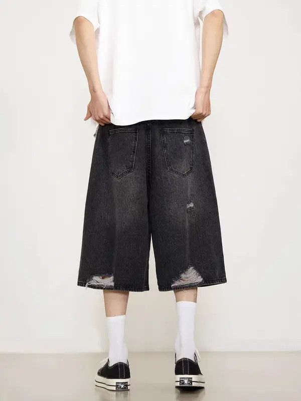 Japanese Brand VIBE High street washed black ripped hip hop baggy shorts Size US 30 / EU 46 - 3 Thumbnail