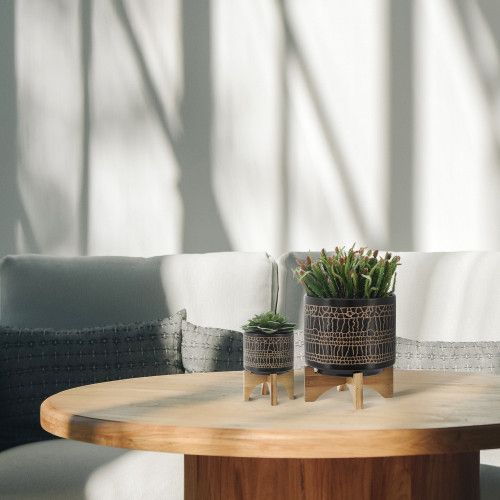 Designer × Homemade S/2 5/8" GLAZED PLANTER W/ STAND, BLACK Size US L / EU 52-54 / 3 - 8 Thumbnail