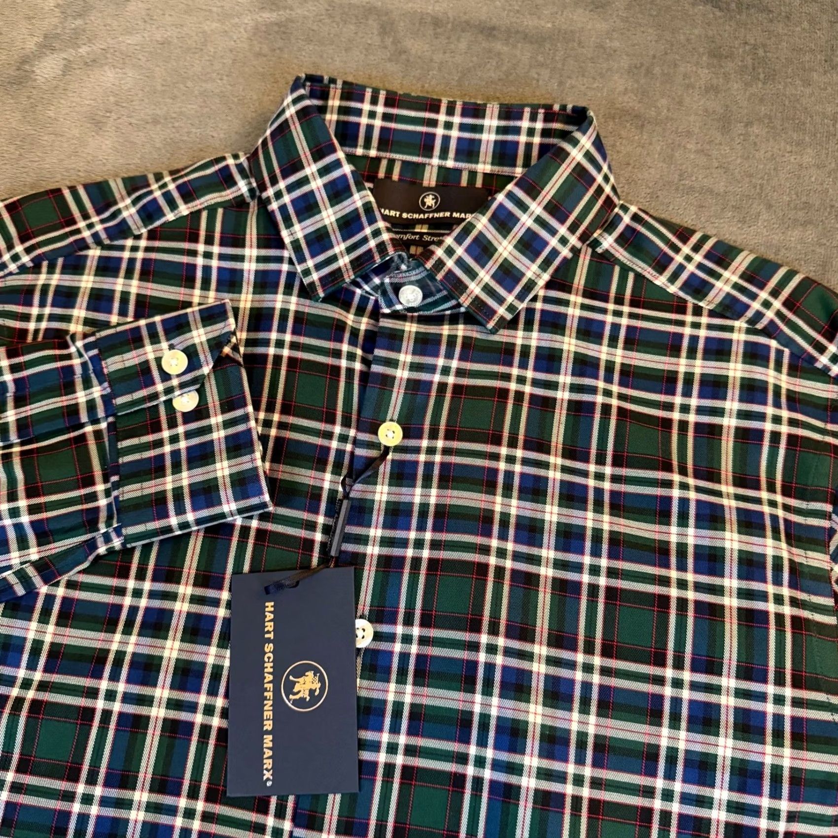 Hart Schaffner Marx Hart Schaffner Marx Button-Down Shirt Green Plaid Men M NWT Stretch Comfort Size US M / EU 48-50 / 2 - 2 Thumbnail