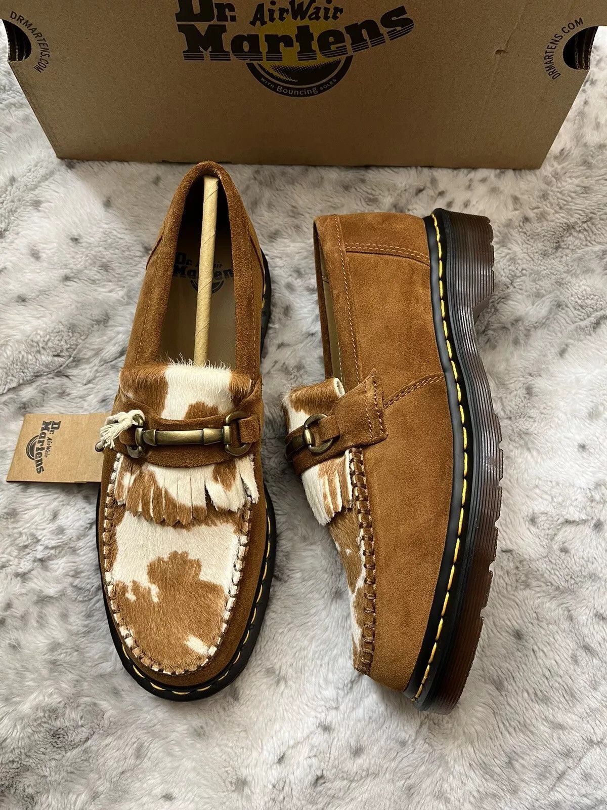 Dr. Martens DR. MARTENS ADRIAN SNAFFLE HAIR-ON COW PRINT KILTIE LOAFERS Size US 13 / EU 46 - 6 Thumbnail