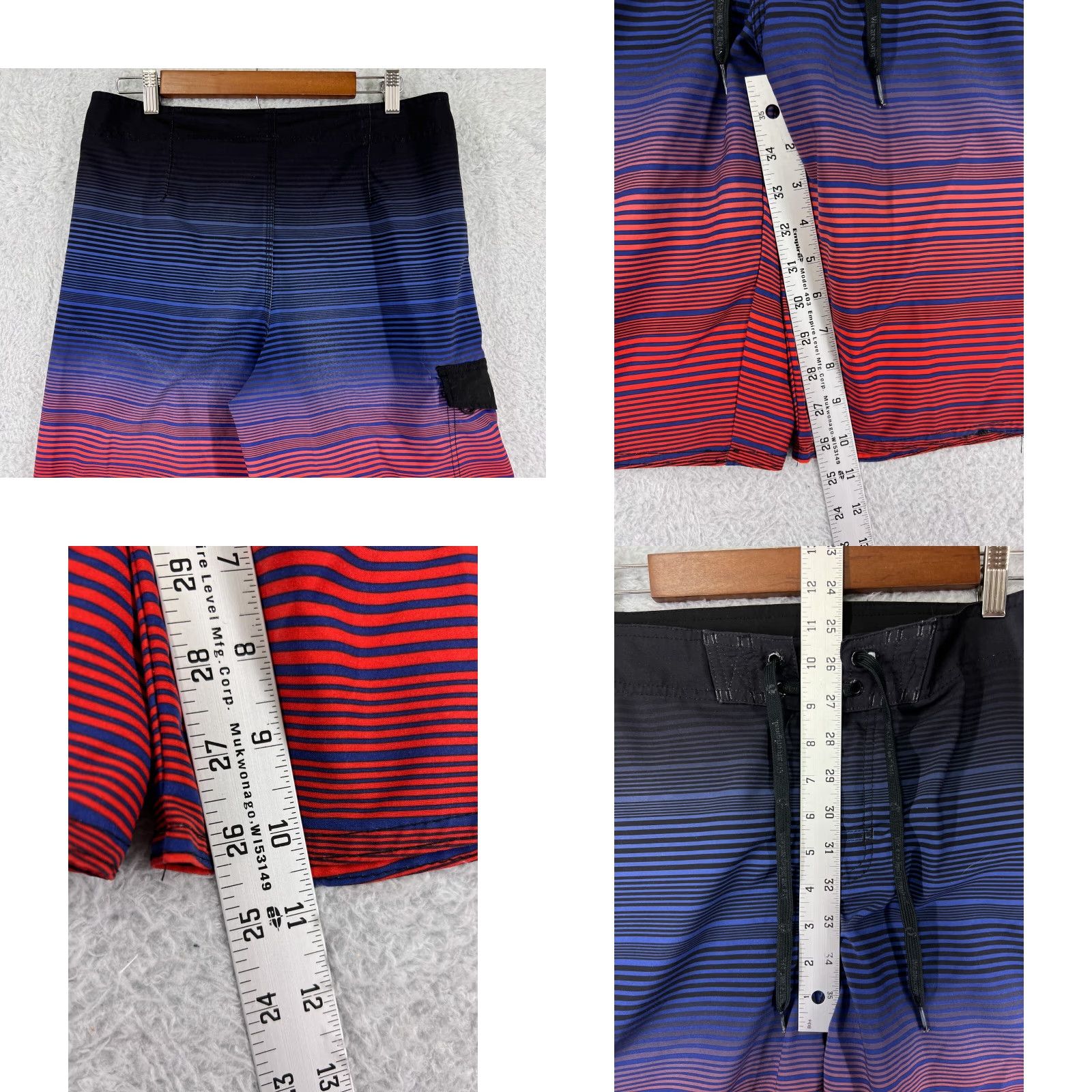 Hang Ten Hang Ten Mens Board Shorts 32 Trunk Swim Trunk Blue Red Black Stripe Polyester 100% Stretch Size US 32 / EU 48 - 8 Thumbnail