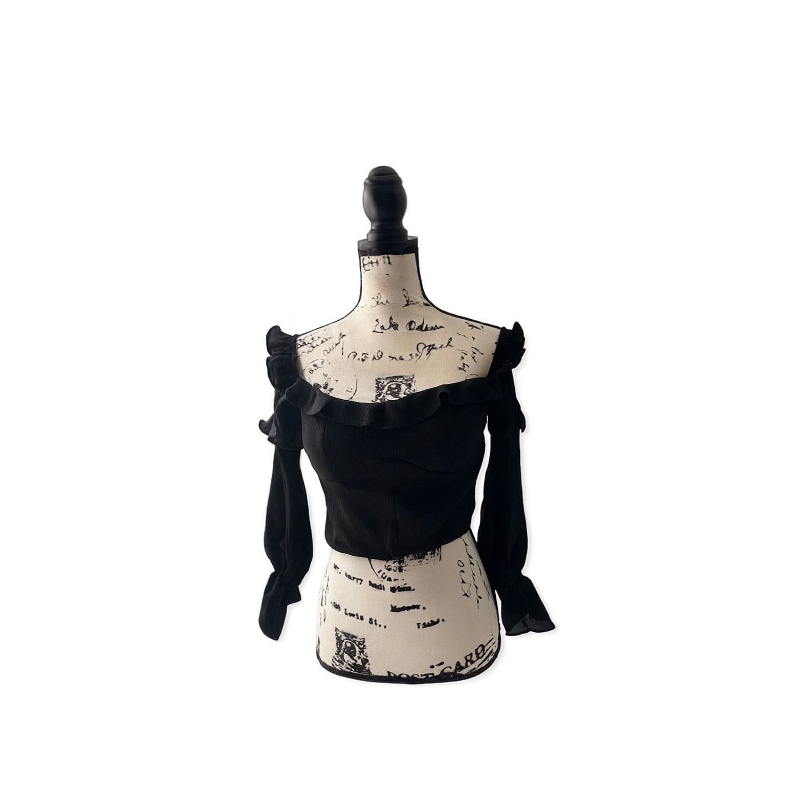 Other Tiger Mist Black Ruffle Long Sleeve Cropped Blouse Size L Of Size L / US 10 / IT 46 - 1 Thumbnail