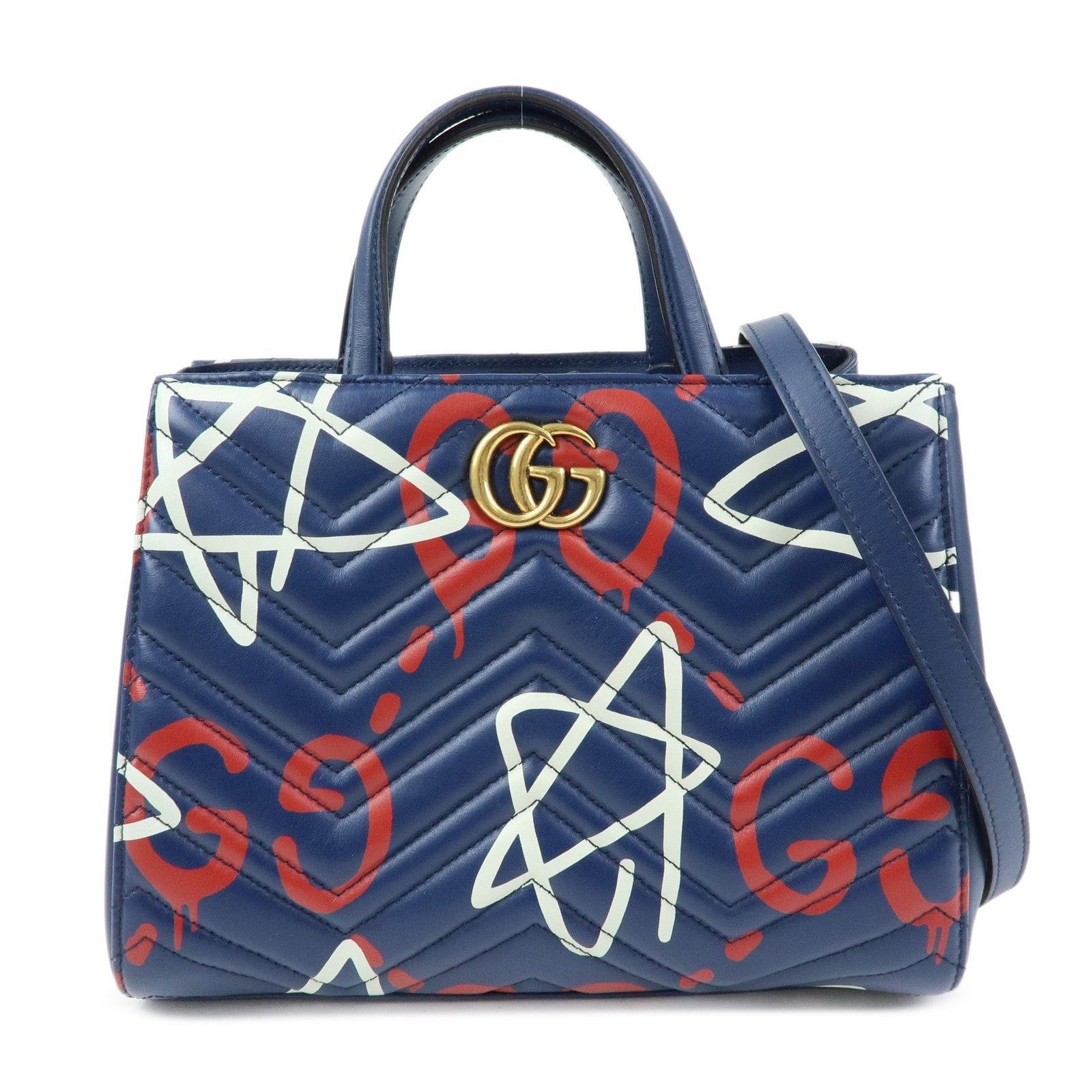 Gucci Gucci GG Marmont Ghost Leather Top Handle Bag Navy Size ONE SIZE - 1 Thumbnail
