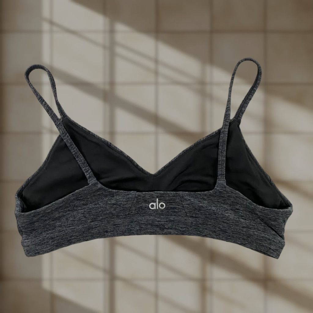 Vintage Alo Yoga Alosoft Sports Bra Womens M Heathered Activewear Yoga Multicolor Wireless Spaghetti Strap Athleisure