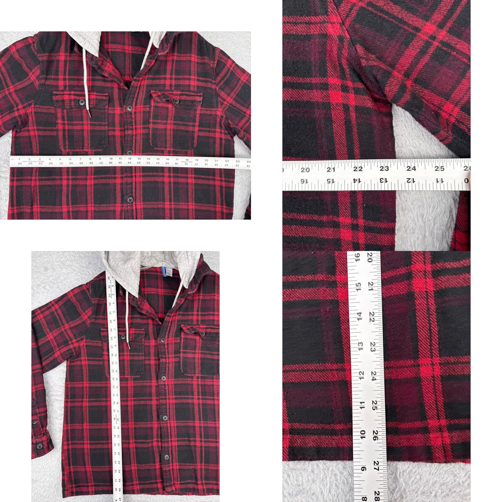 H&M H&M Divided Shirt Men L Red Plaid Flannel Hooded Pockets Button-Up Long Sleeve Casual Workwear Size US L / EU 52-54 / 3 - 8 Thumbnail