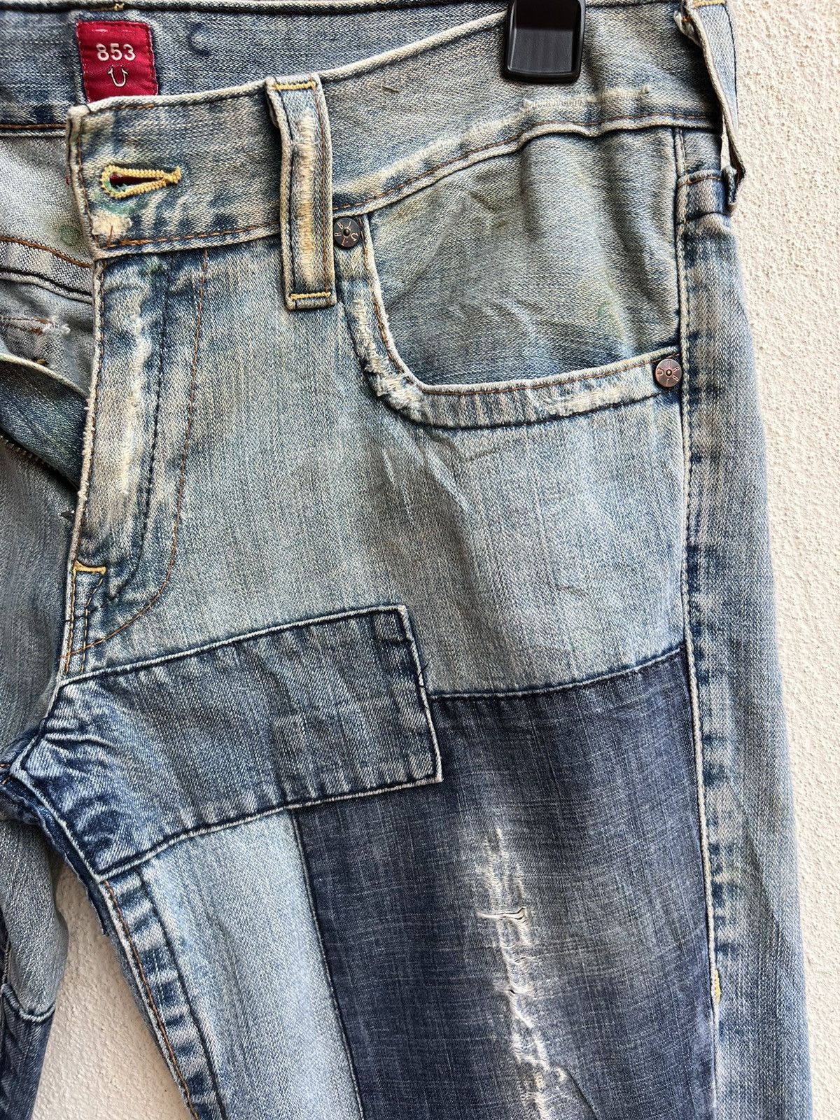 True Religion VTG 00s TR Big Rig Stone&Tint Rips Patchwork Flare Jeans Size US 34 / EU 50 - 11 Thumbnail