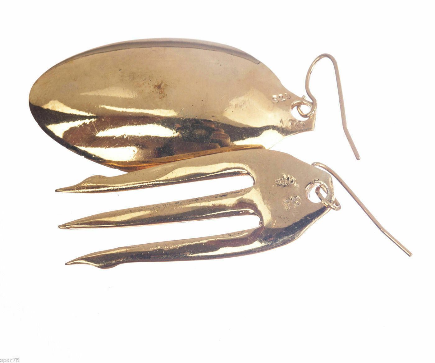Designer 18 kt Gold Plated over Brass Olive Fork Spoon Earrings Size ONE SIZE - 3 Thumbnail