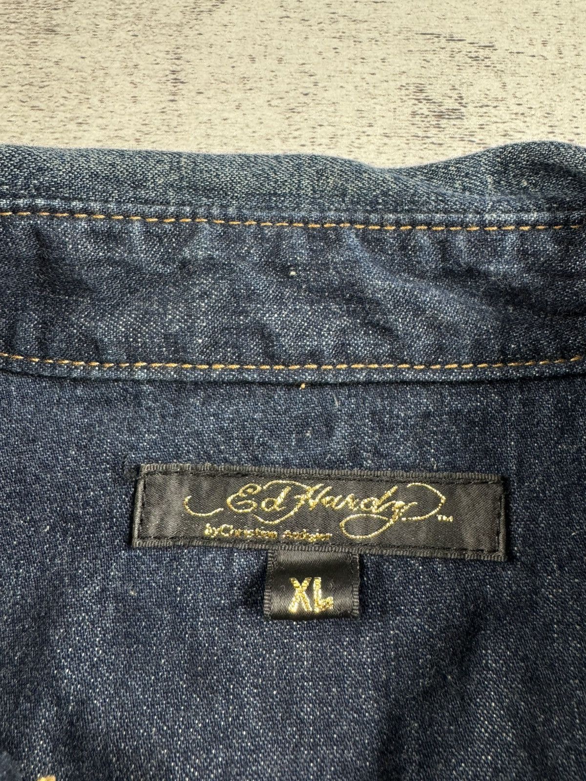 Ed Hardy Vintage Ed Hardy Dragon Y2K Denim Jeans Jacket Faded Shirt Size US XL / EU 56 / 4 - 21 Thumbnail