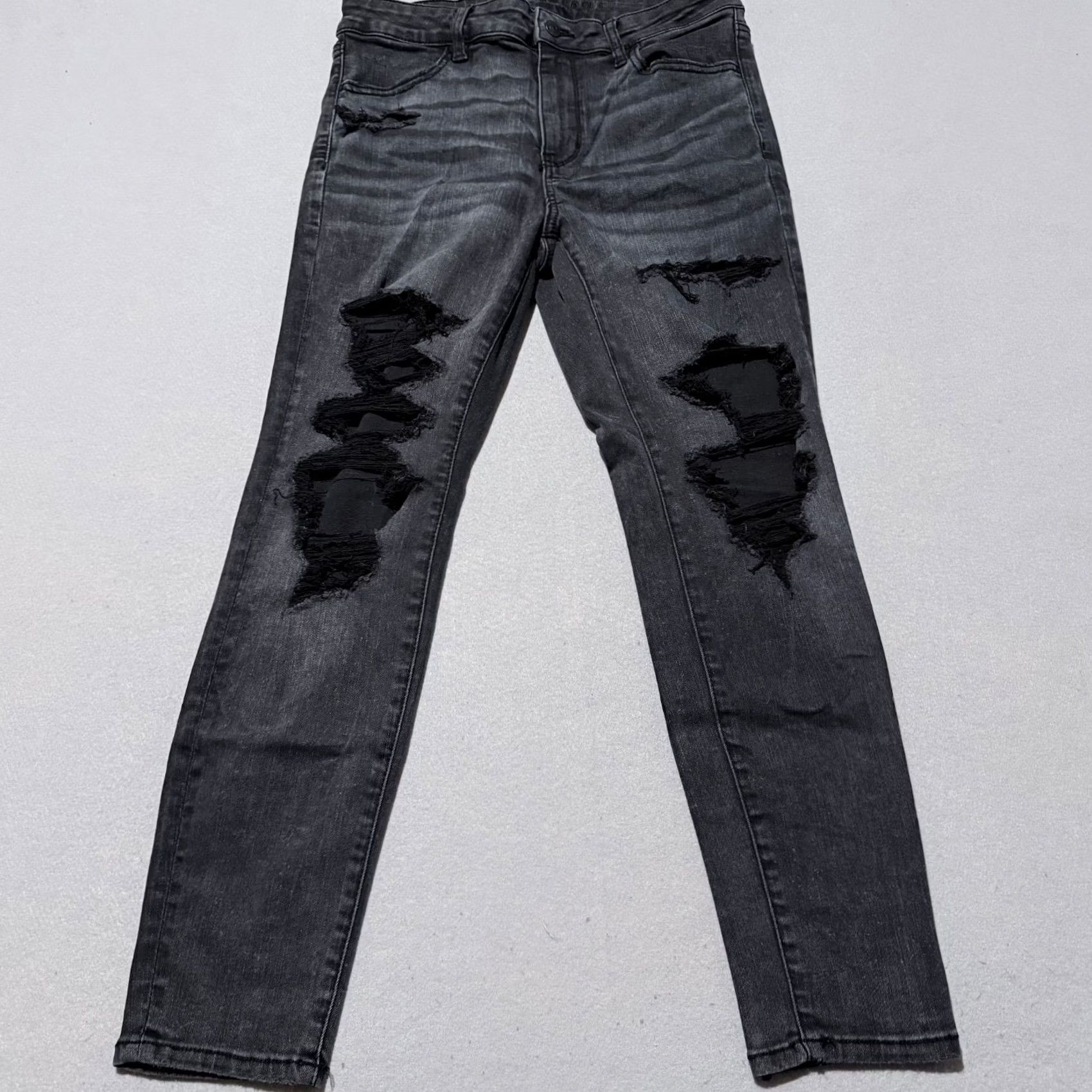 American Eagle Outfitters American Eagle Jeans Women Denim Stretch Ripped Distressed Skinny - 12 Short Black 5-Pocket Style Jeans Mens Womens Boys Girls Size 34" / US 12 / IT 48 - 2 Thumbnail