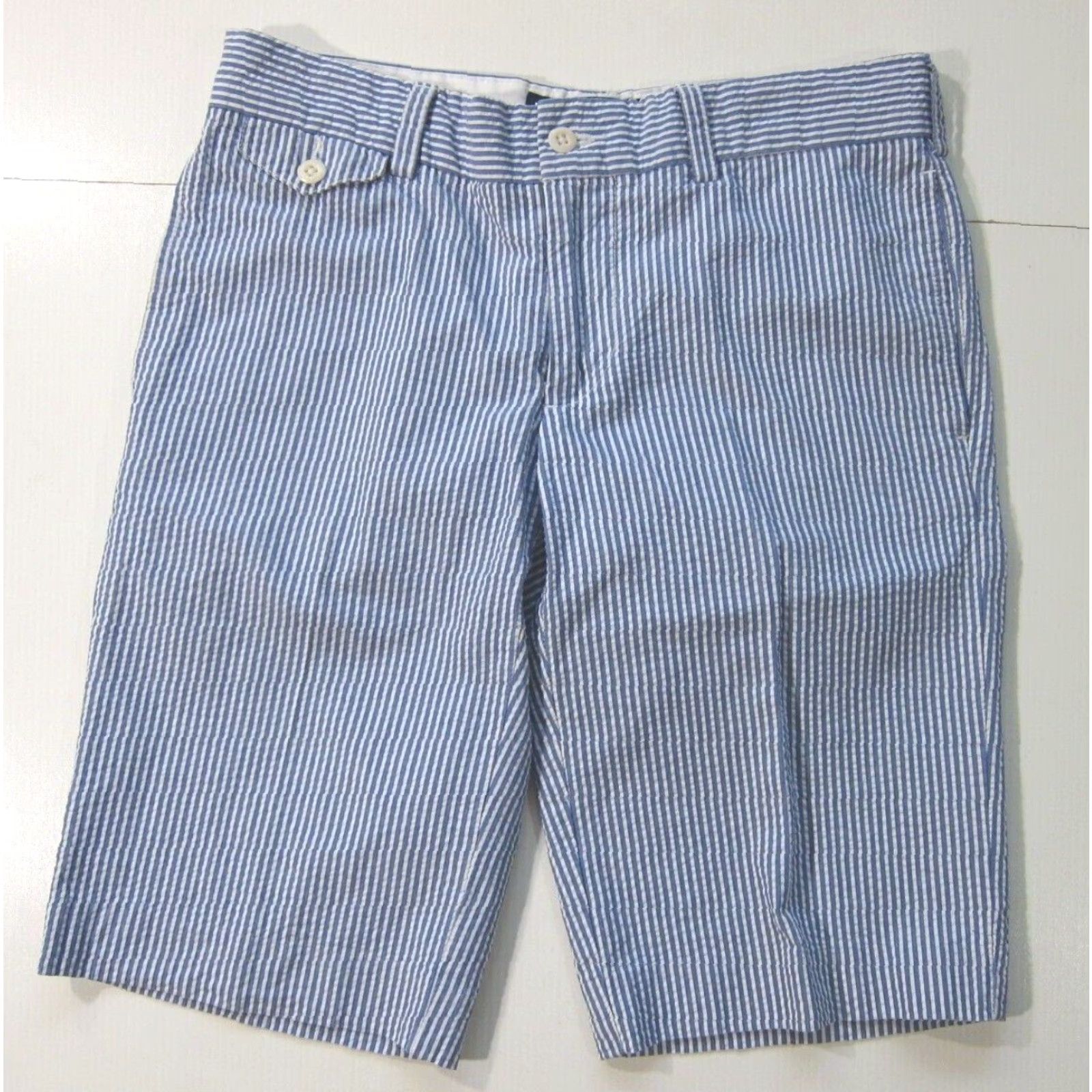 Polo Ralph Lauren VINTAGE Ralph Lauren Sport Bermuda Short Women 2 Flat Front Cotton Blue White Stripe Shorts, 31" Waist, 12" Inseam Size 24" / US 00 / IT 34 - 8 Thumbnail