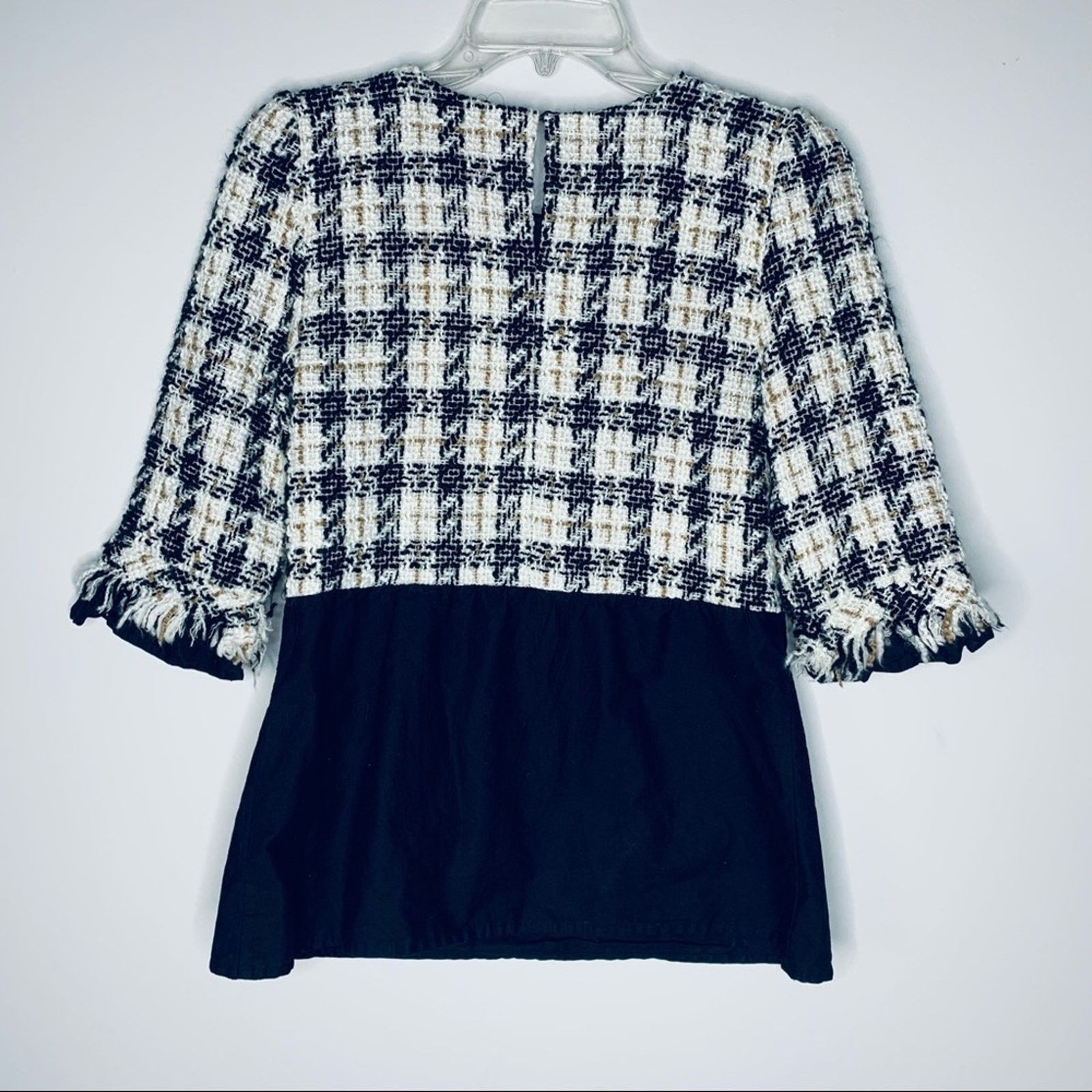 Zara Zara Tweed Houndstooth Peplum Top Fringe Trim Blouse Size US XS / EU 42 / 0 - 5 Thumbnail