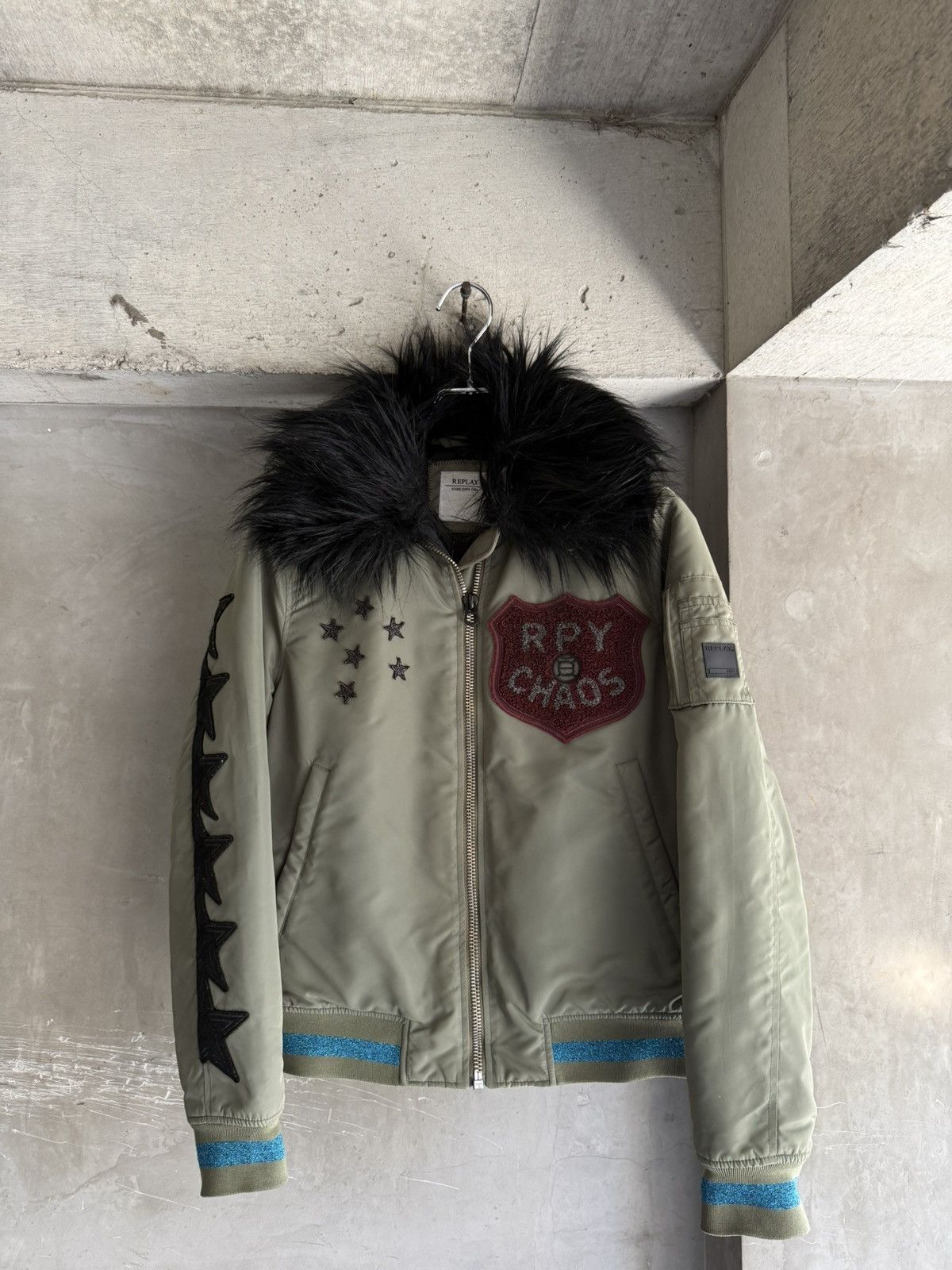 REPLAY Fur-Hooded Bomber Jacket