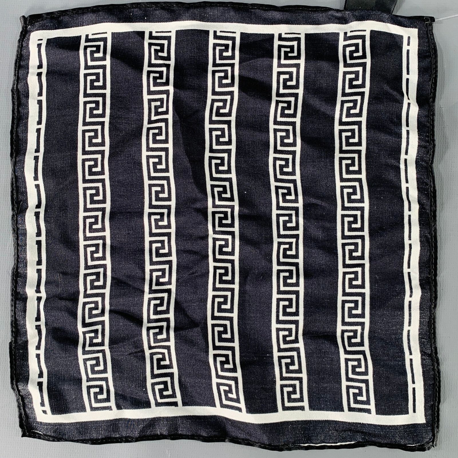 Vintage VINTAGE Black White Greca Silk Pocket Square Size ONE SIZE - 2 Thumbnail