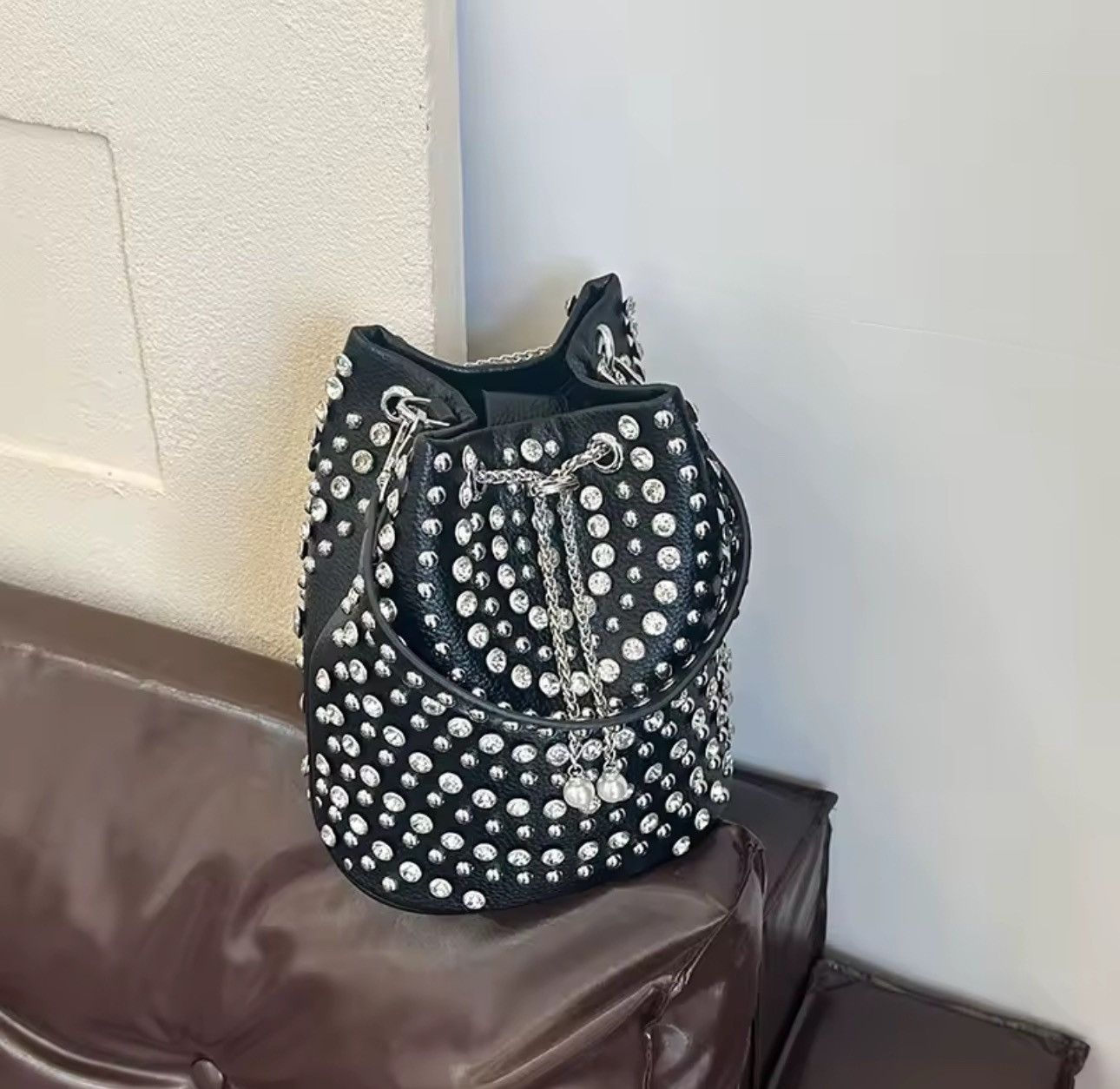 Other Punk Rhinestone Rivets PU Leather Streetwear Crossbody Bag Size ONE SIZE - 5 Thumbnail