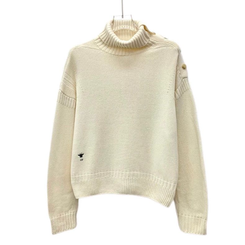 Dior Dior Beige bee embroidered cashmere turtleneck long-sleeved Size S / US 4 / IT 40 - 1 Thumbnail