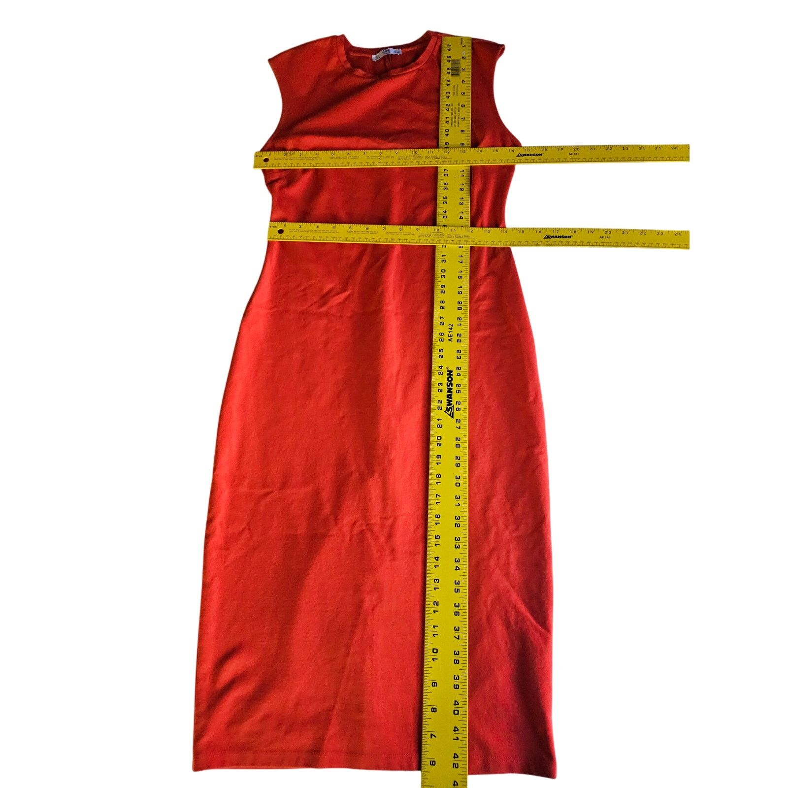 Zara Zara Orange Sleeveless Stretch Midi Pencil Dress L 3141 Size L / US 10 / IT 46 - 4 Thumbnail