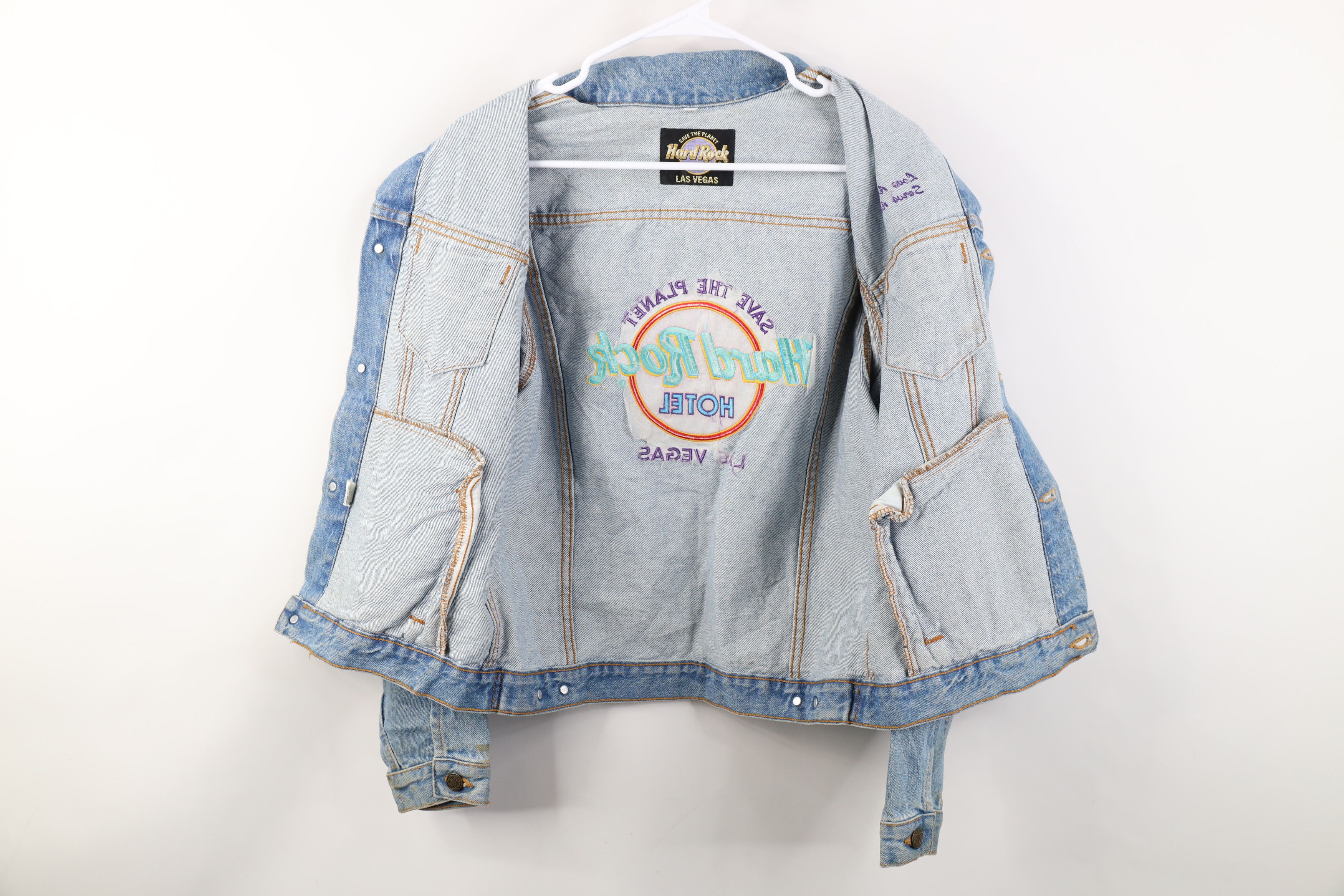 Hard Rock Cafe Vintage 90s Hard Rock Cafe Denim Trucker Jacket Blue USA Size L / US 10 / IT 46 - 11 Thumbnail
