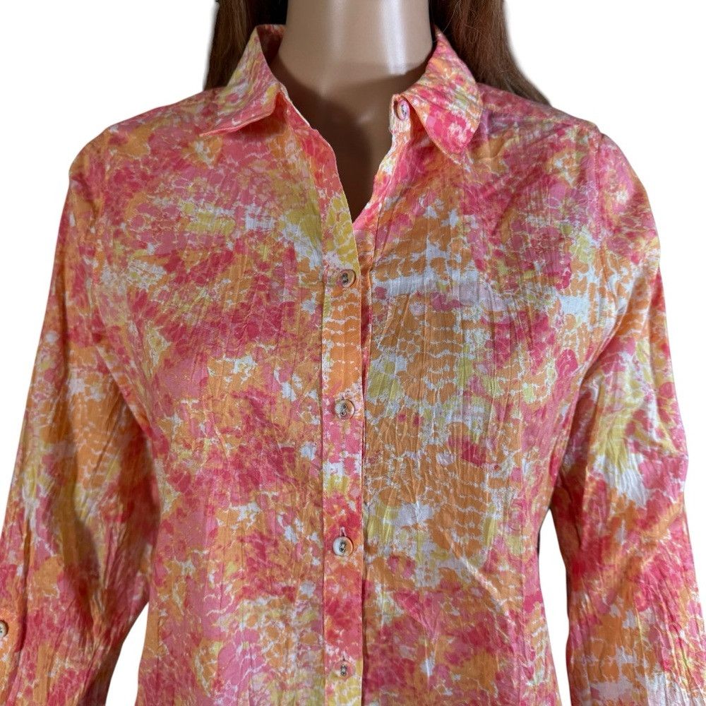 Other NWT New Foxcroft Zoey Long Roll Tab Starburst Crinkled Cott Size S / US 4 / IT 40 - 9 Thumbnail
