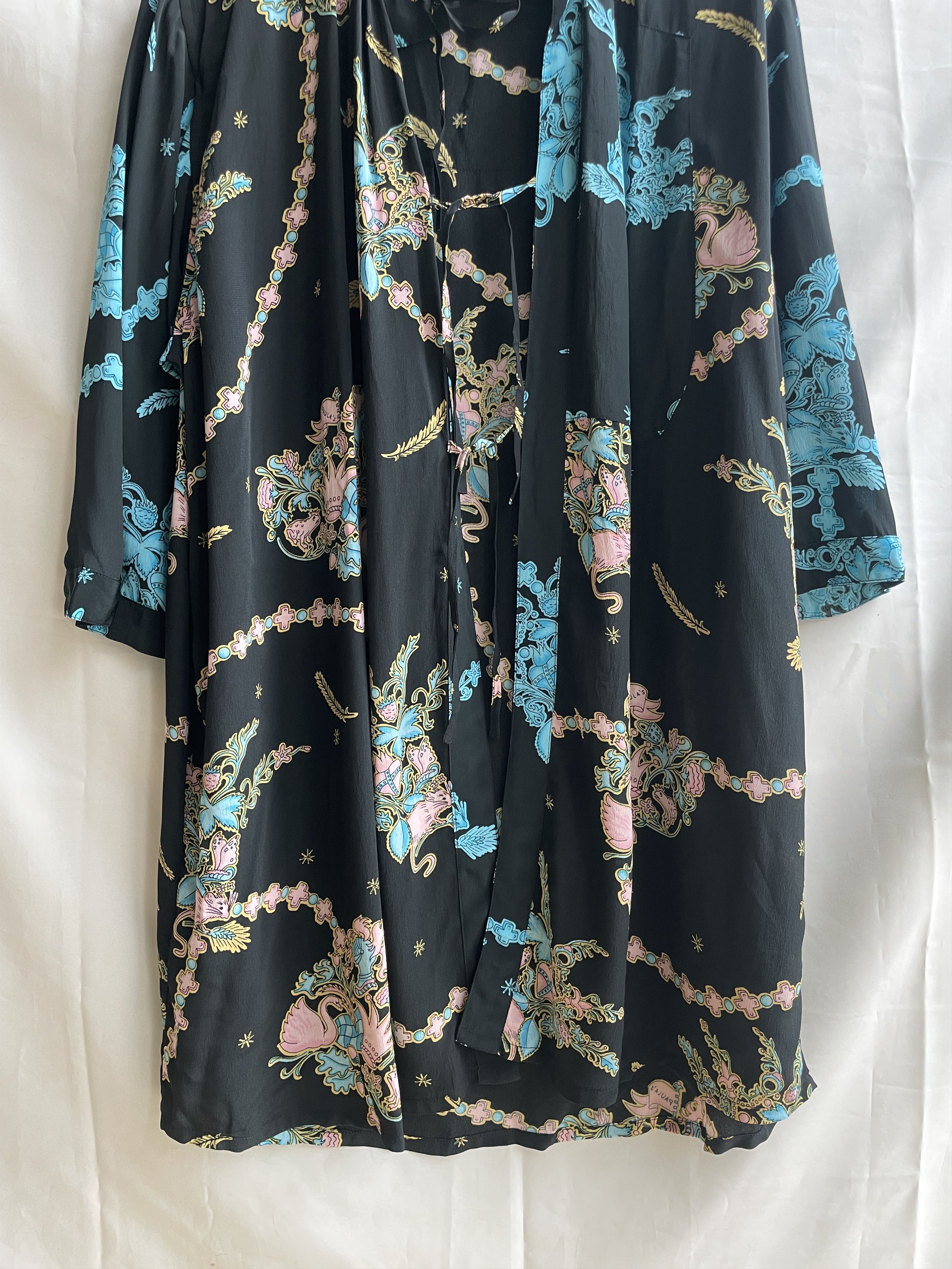 Vintage Paula & Mopitz Ibiza Loewe VTG 70s Silk Printed Tunic Dress Size L / US 10 / IT 46 - 5 Thumbnail