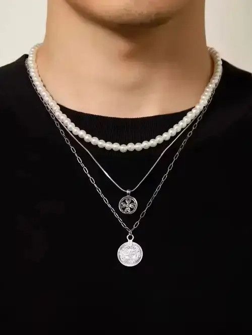 Jewelry Vintage Retro Punk Pearl Necklace 3pc Coin Charm Size ONE SIZE - 1 Thumbnail