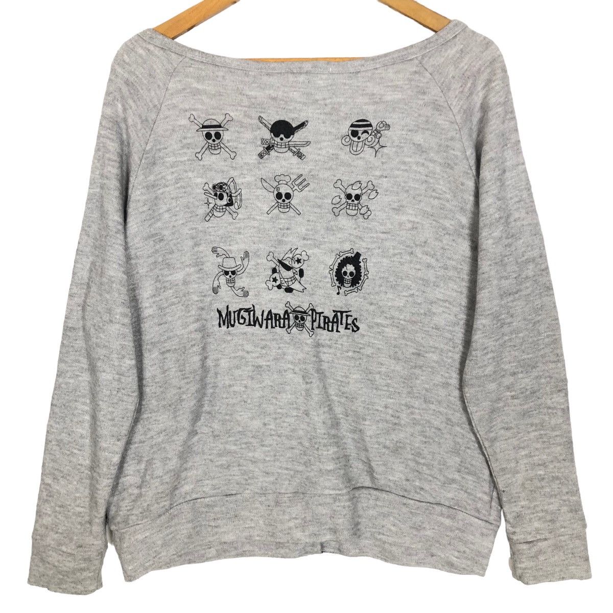 image of One Piece Mugiwara Pirates Button Up Cardigan Sweater in Grey, Women's (Size Large)