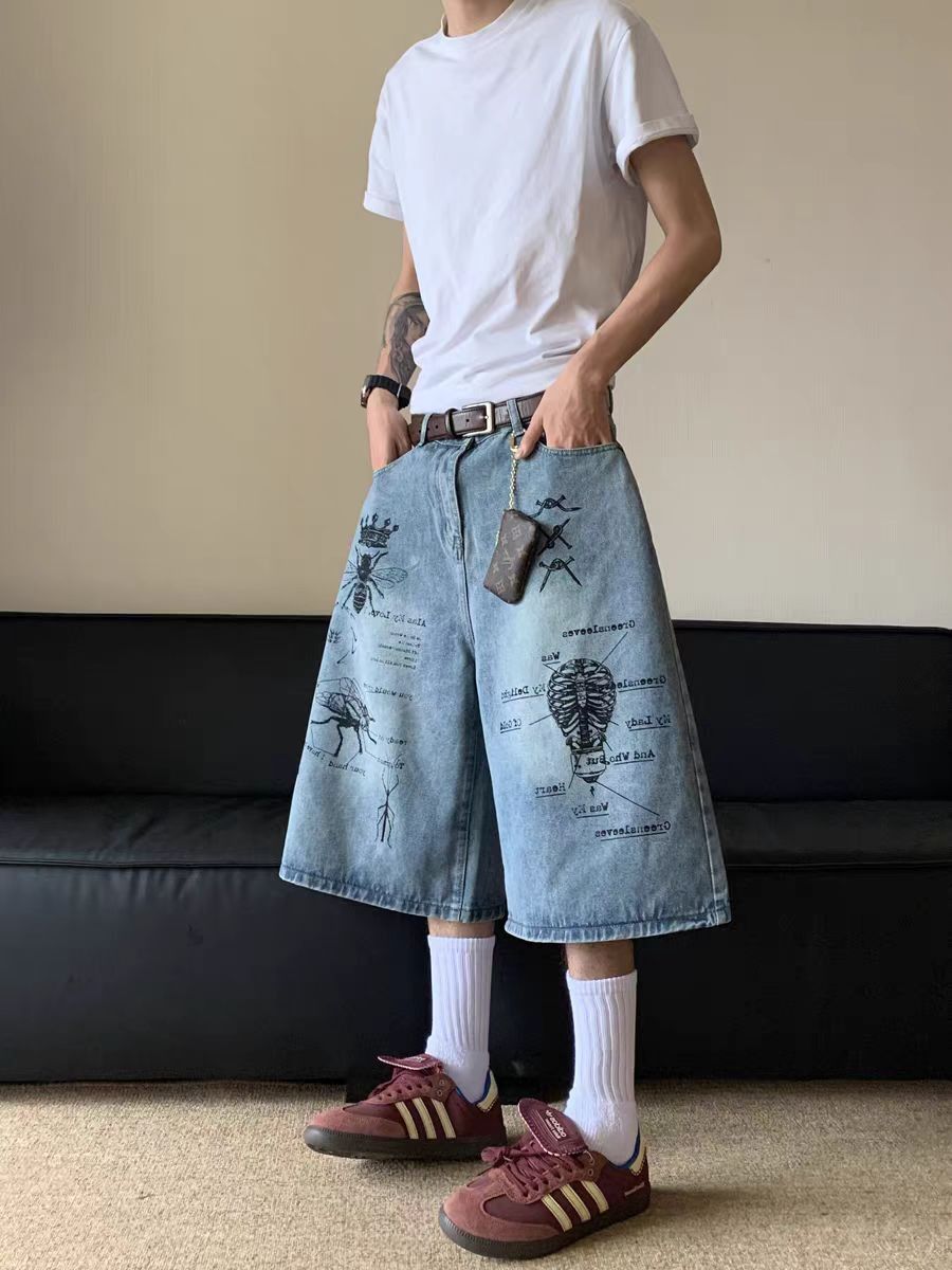 Street Hip Hop Insect Graffiti Baggy Denim Shorts
