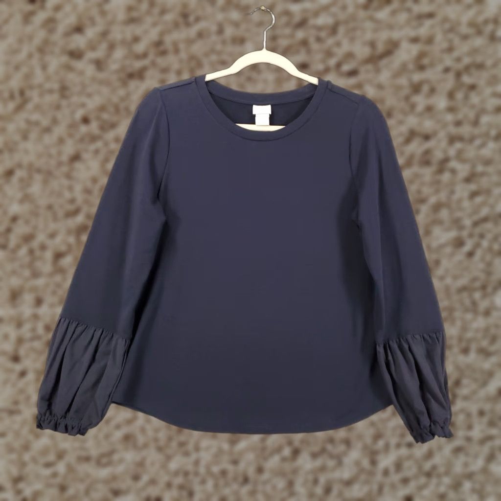 Vintage Chico's Blouse Shirt Womens Small Navy Blue Long Sleeve Stretch Top Chicos Zenergy Casual Party/Cocktail Travel Knit Cotton Blend Modal Spandex Size S / US 4 / IT 40 - 1 Thumbnail