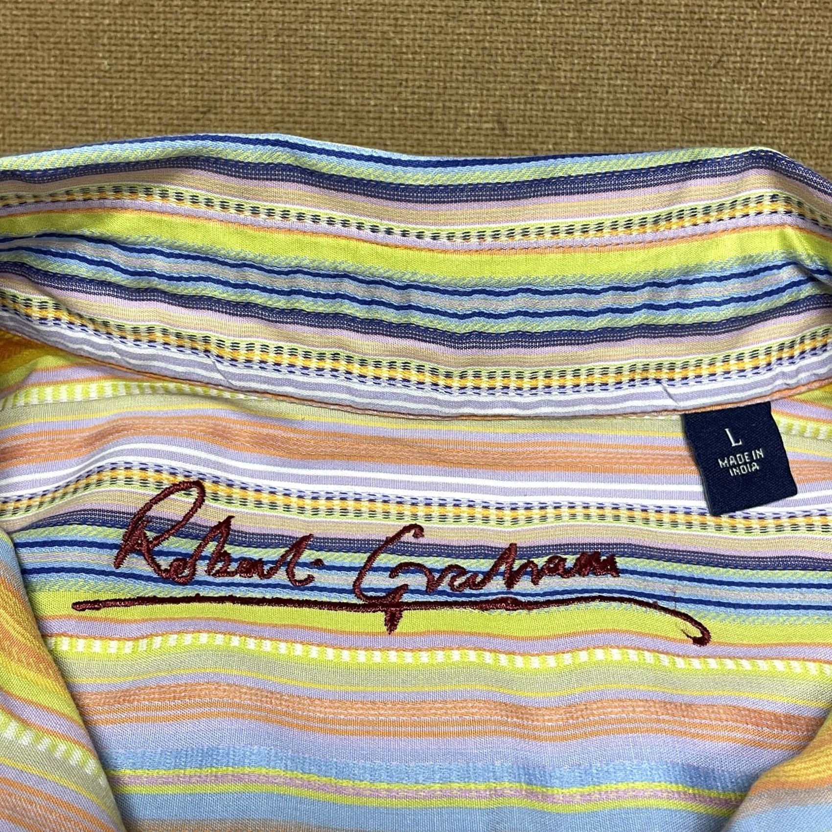 Robert Graham Robert Graham Shirt Mens L Multicolor Stripe Long Sleeve Button Front Embroidered Casual Shirt Size 42R - 3 Thumbnail