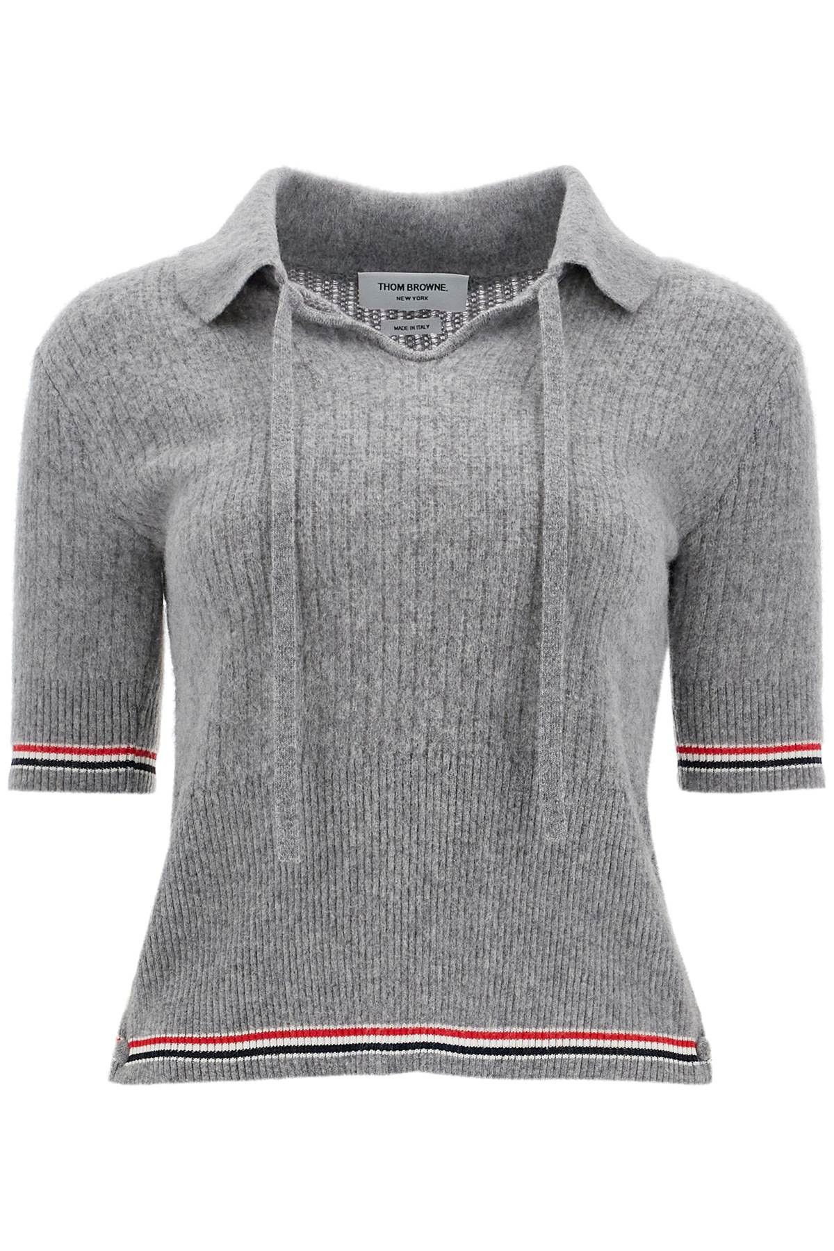 THOM BROWNE Short-Sleeved Merino Wool Polo