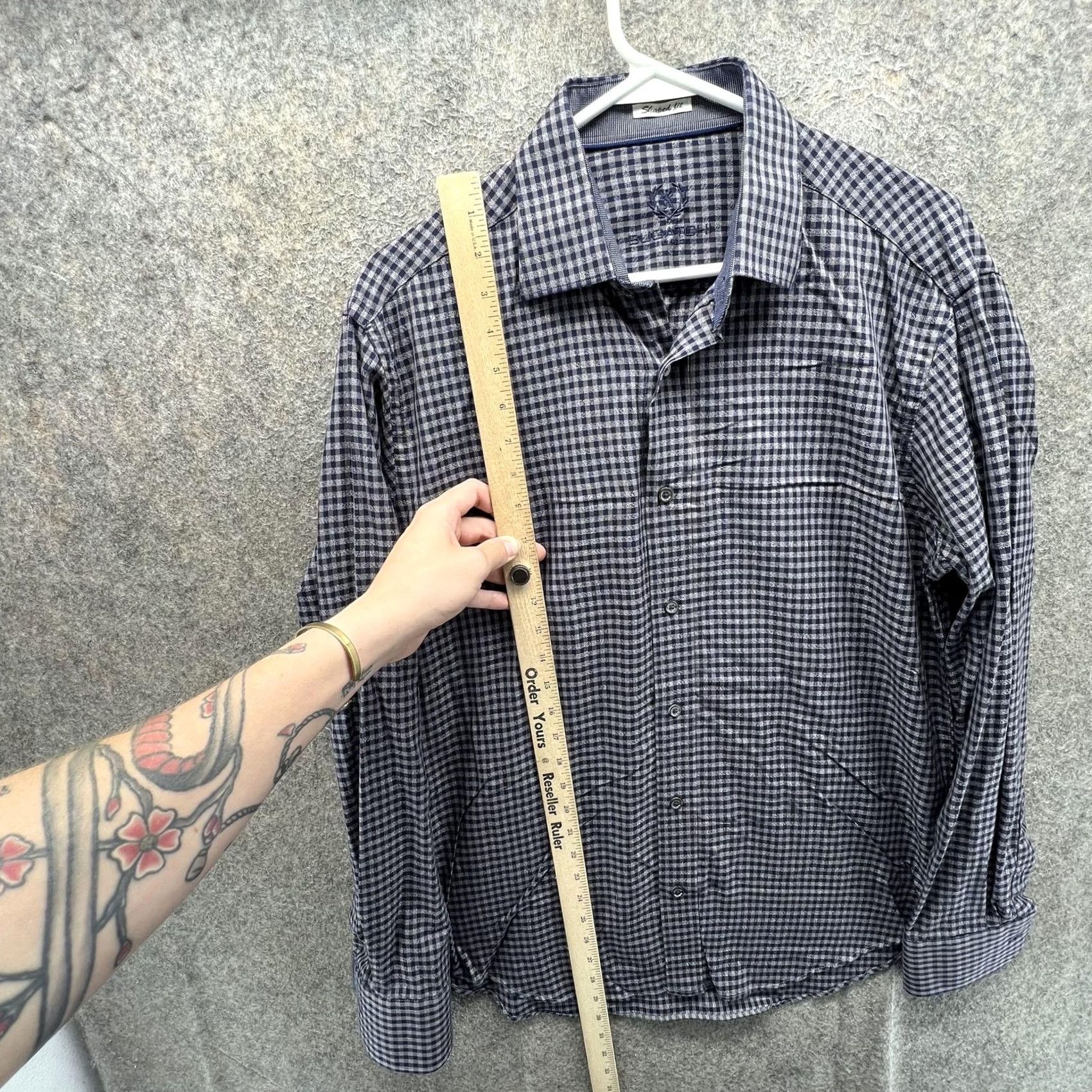 BUGATCHI Bugatchi Shirt Mens Large Blue Check Slim Fit Long Sleeve Button Casual Size US L / EU 52-54 / 3 - 4 Thumbnail