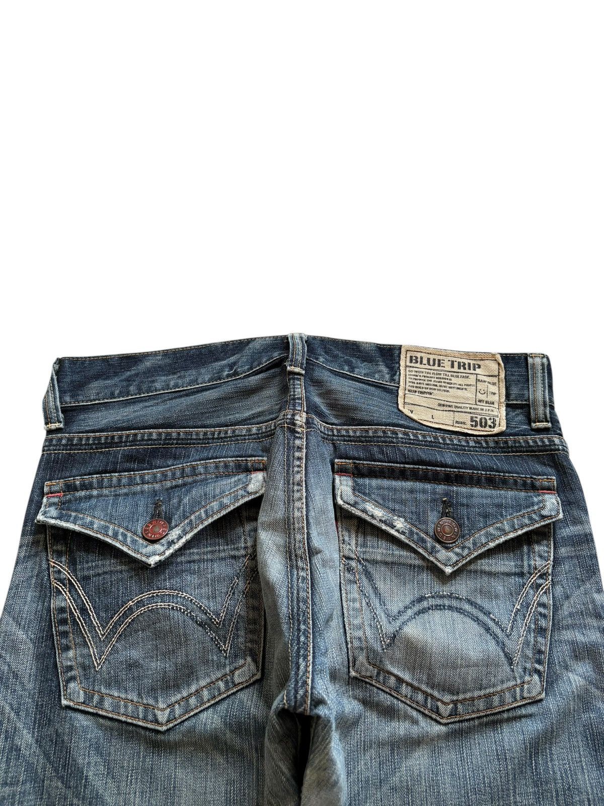 Edwin Vintage Edwin Blue Trip Faded Mud Wash Distress Flare Jeans Size US 34 / EU 50 - 8 Thumbnail