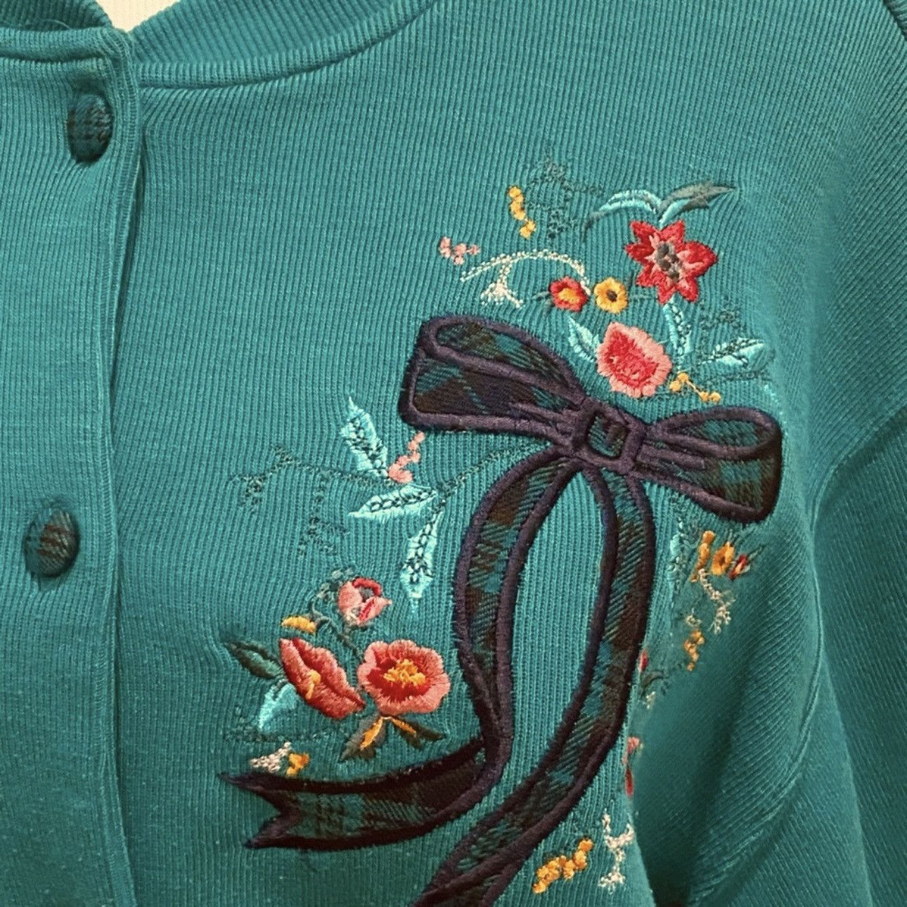 Vintage Vintage Green Holiday Cardigan Bow Plaid Floral L Size L / US 10 / IT 46 - 4 Thumbnail
