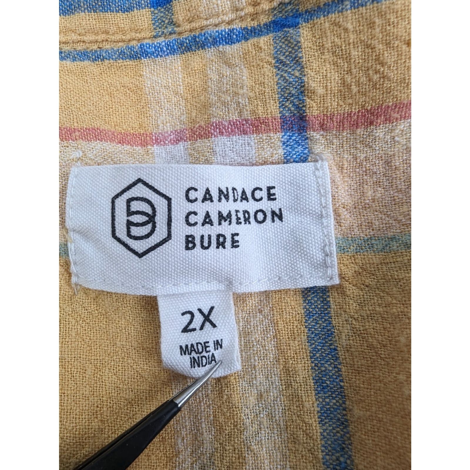 Vintage Candace Cameron Bure Button Top Women 2X Apricot Plaid Linen Viscose Tee Shirt Knit Casual Shirt Size XXL / US 16-18 / IT 52-54 - 7 Thumbnail