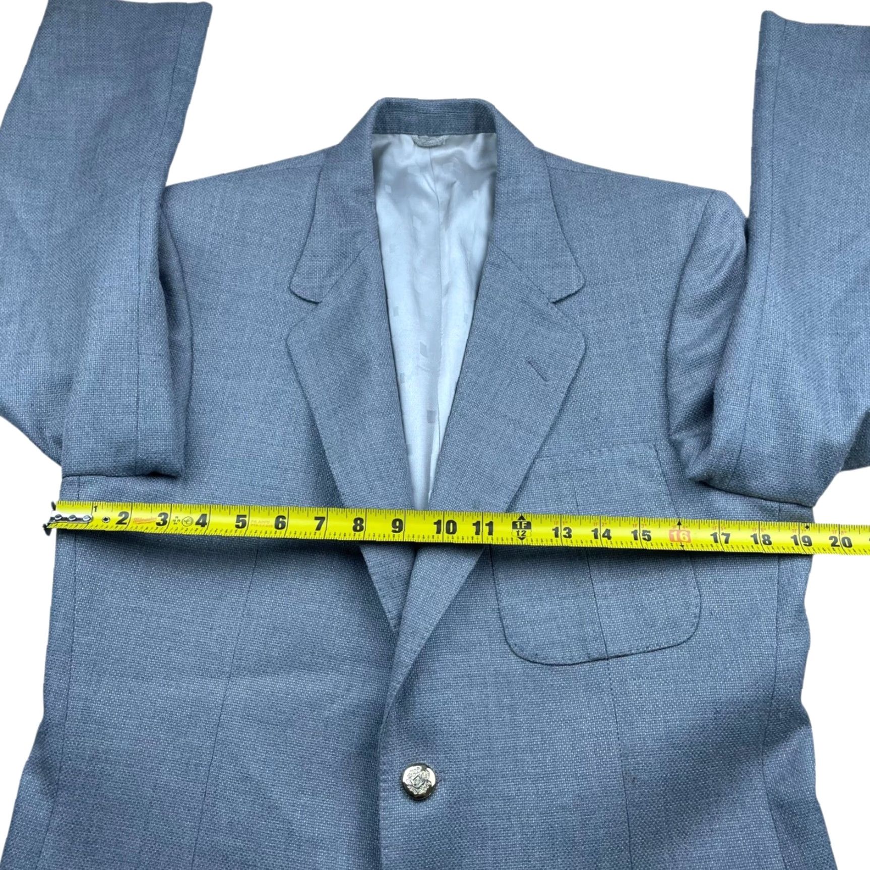 Vintage VTG Irving Berlin Men’s Blazer 38R Wool 2-Button Gray Gold Buttons Jacket Coat Single-Breasted Notch Mens Size 38R - 6 Thumbnail