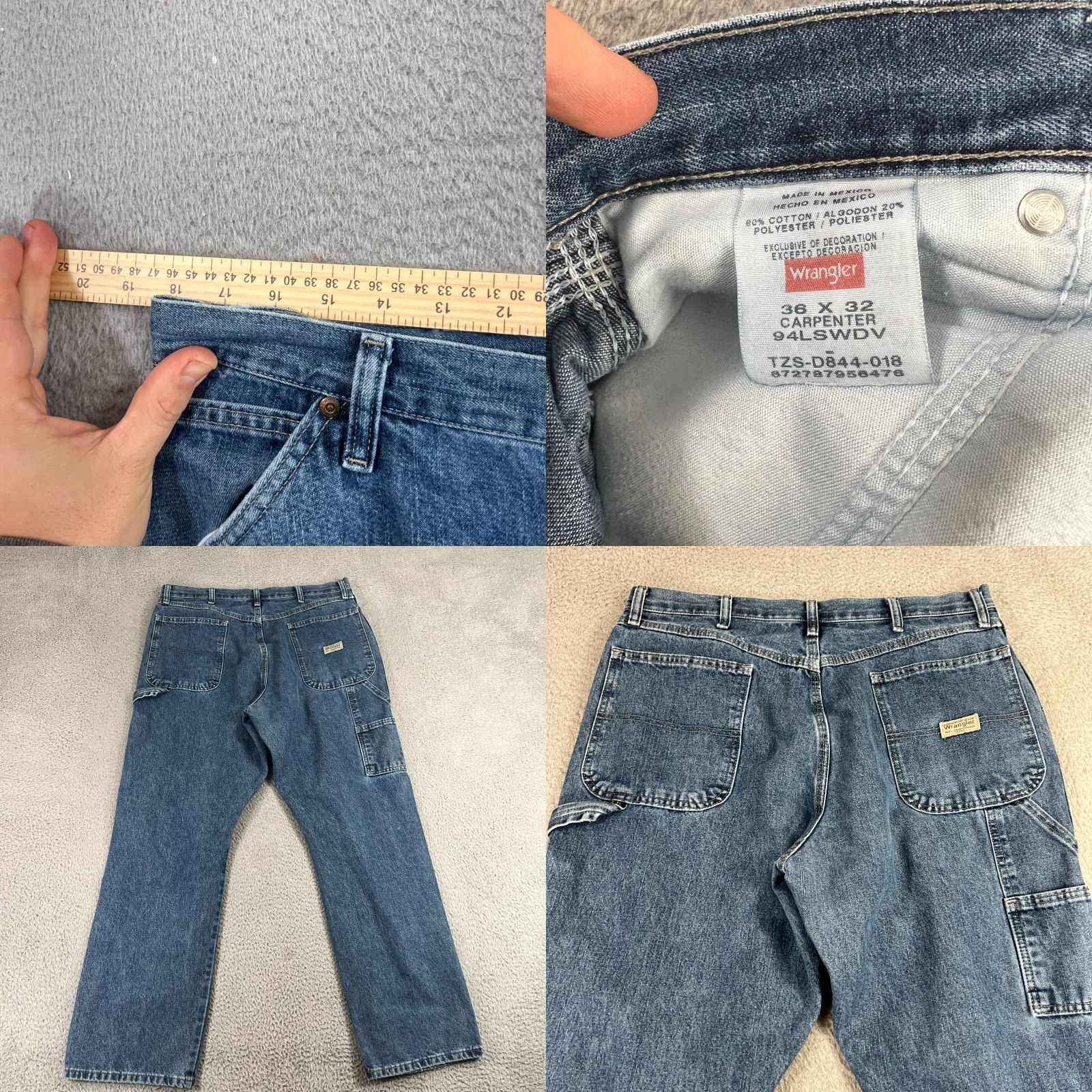 Wrangler Wrangler Carpenter Jeans Mens 36x32 Medium Wash Denim Blue 5-Pocket Zipper Straight Regular Waist 36 Mens Jeans Size US 36 / EU 52 - 8 Thumbnail