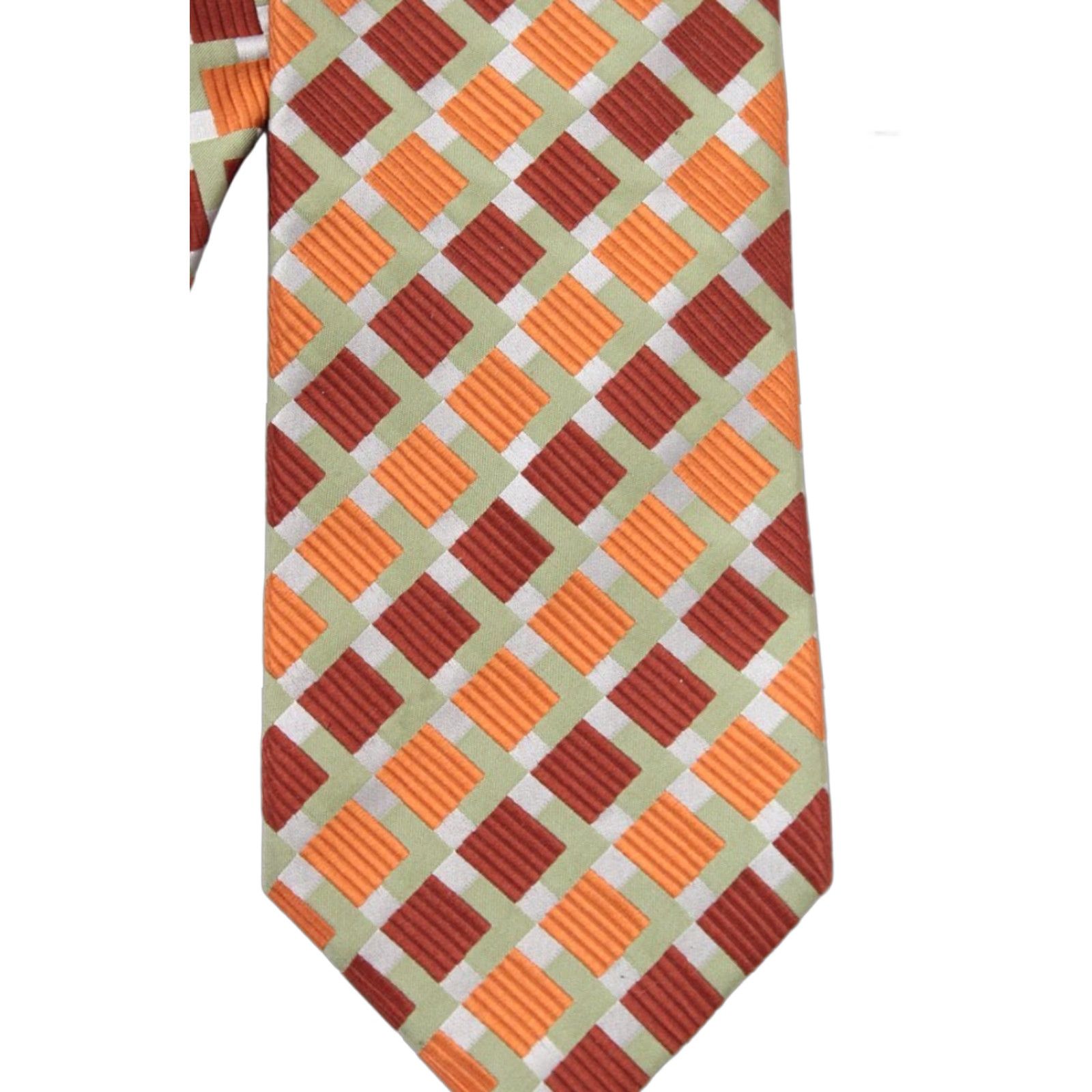 Vintage XMI Necktie Men Orange Rust Squares Geometric Designer Silk Classic 57"-60" One Size USA Men's Tie 100% Silk Adjustable Handmade Vintage Size ONE SIZE - 1 Thumbnail