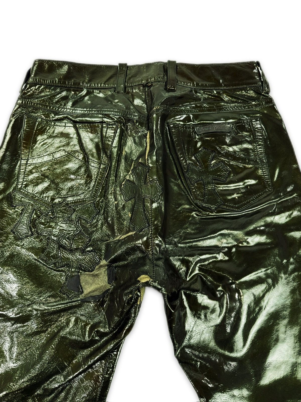 Chrome Hearts Chrome Hearts Green Galaxy Patent Leather Cross Patch Fleur Knee .925 Pants Size US 28 / EU 44 - 3 Thumbnail