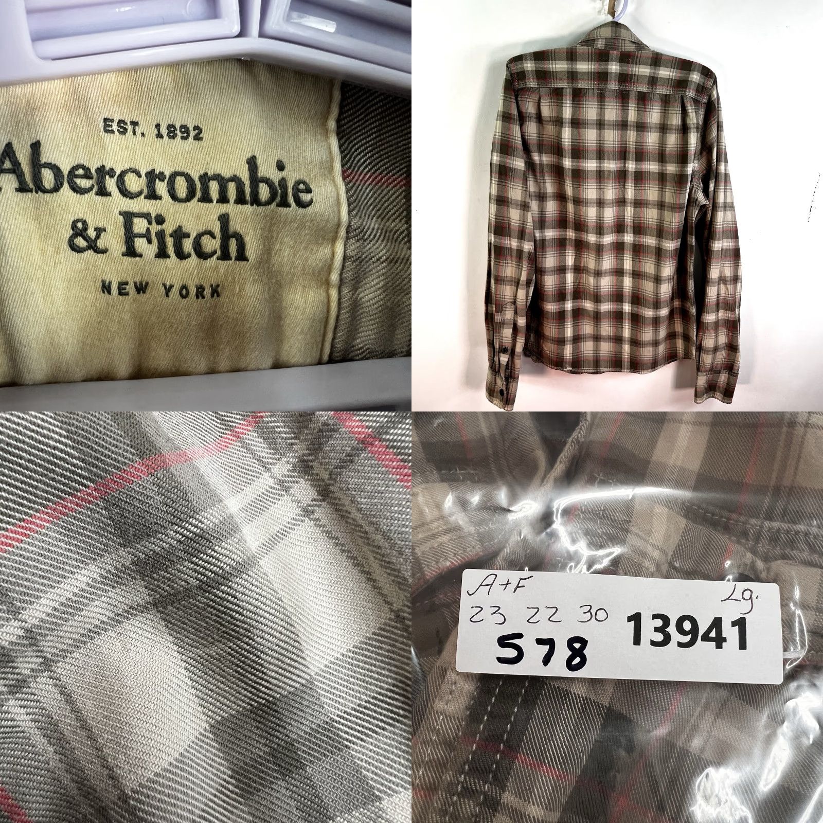 Abercrombie & Fitch VINTAGE Abercrombie & Fitch Men's Shirt Long Sleeve Plaid Button-Up Tan Cotton Casual Size L Size US L / EU 52-54 / 3 - 8 Thumbnail