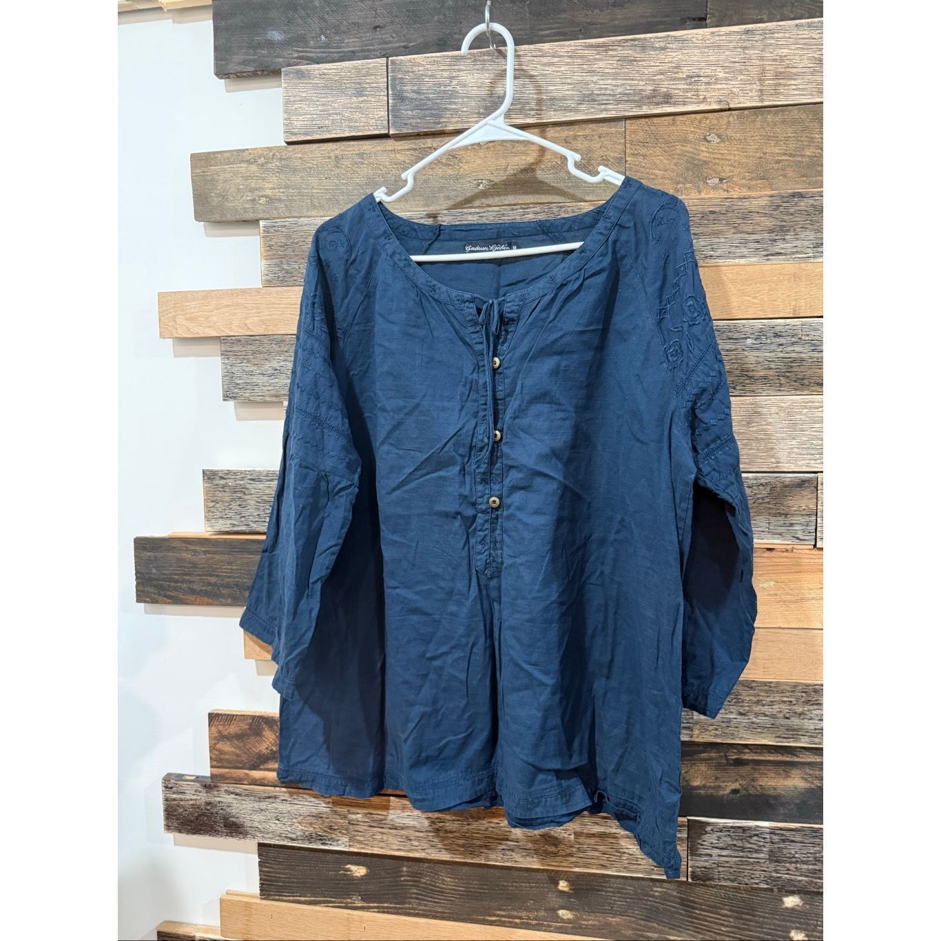Guru Gudrun Sjödén women's blue embroidered blouse top boho lagen Size M / US 6-8 / IT 42-44 - 1 Thumbnail