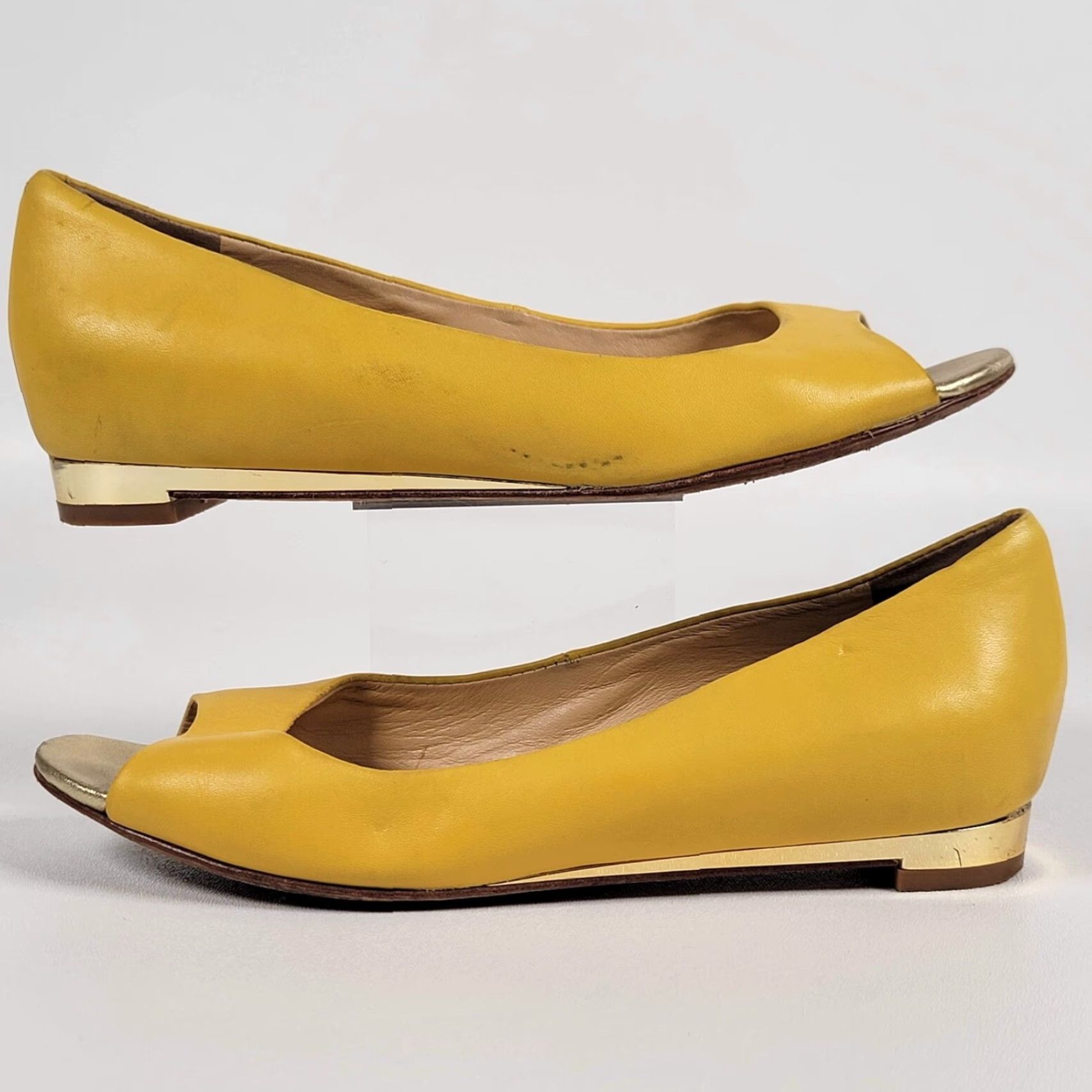 Cole Haan VINTAGE Cole Haan Womens Flat Peep Toe Leather Slip On Yellow 5.5 B Leather Lining Breathable Comfort Lightweight 80s City Metal Size M / US 6-8 / IT 42-44 - 5 Thumbnail